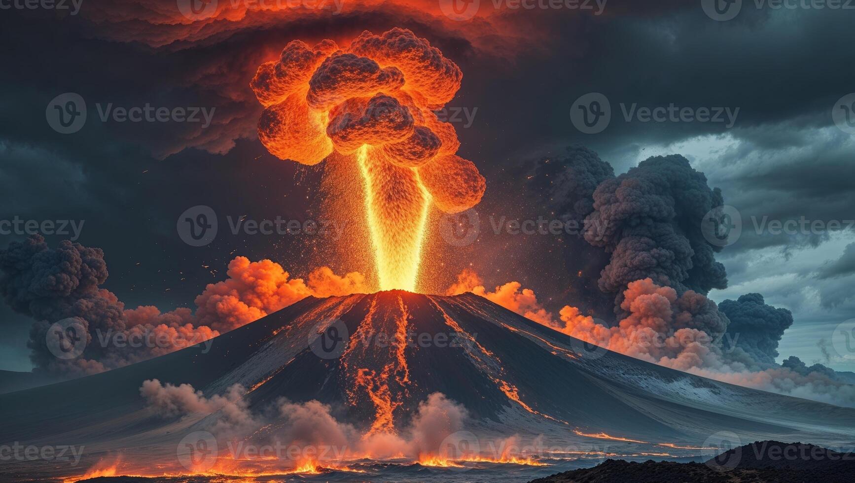 A large volcano with a huge fire spewing out of it. photo