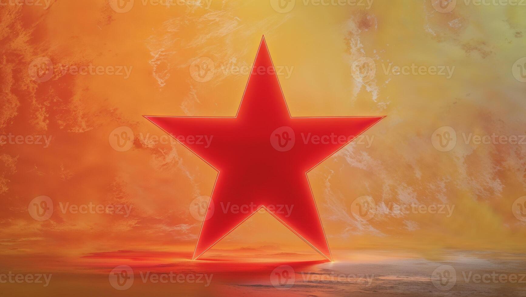 Glowing red star symbol amidst fiery background photo
