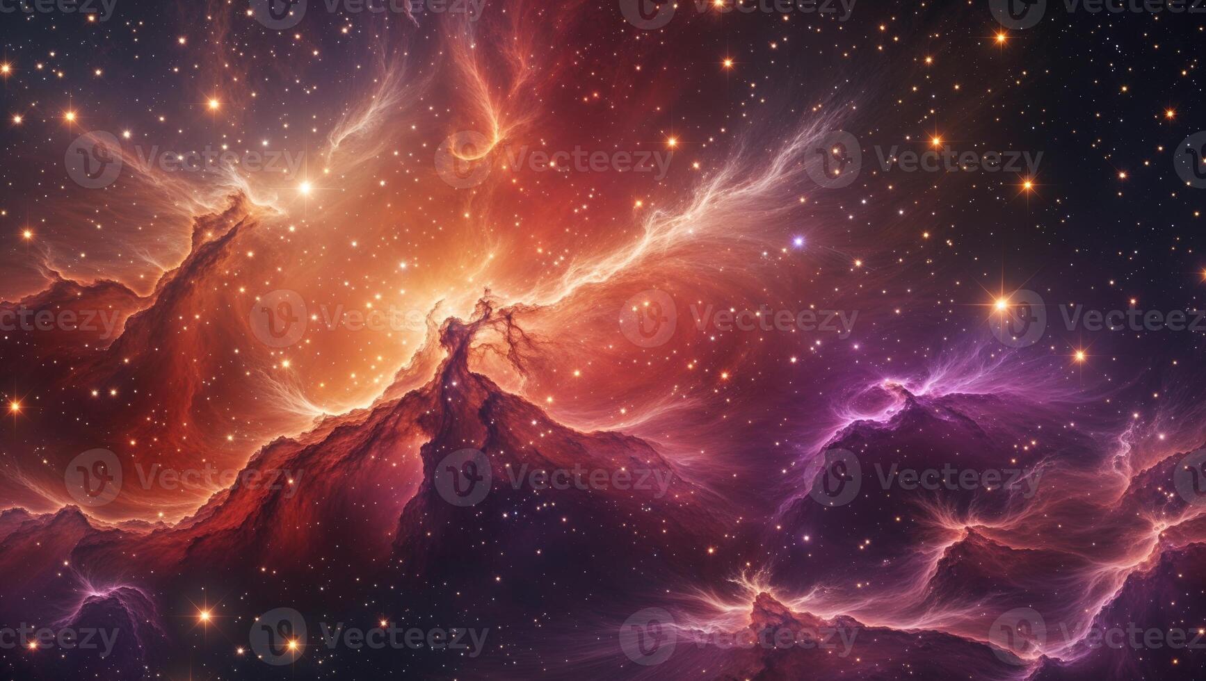 Stunning Cosmic Nebula with Fiery Colors and Bright Stars in Space. photo