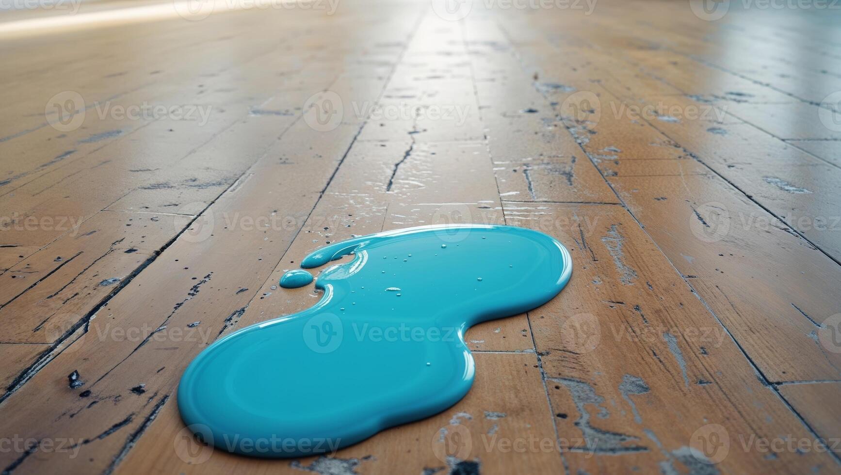 Cleaning solution spilled on wooden floor photo