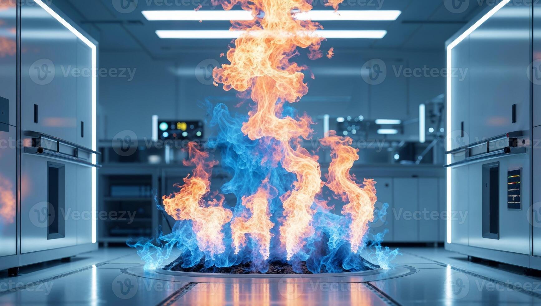 A room with fire and flames coming out of the floor photo