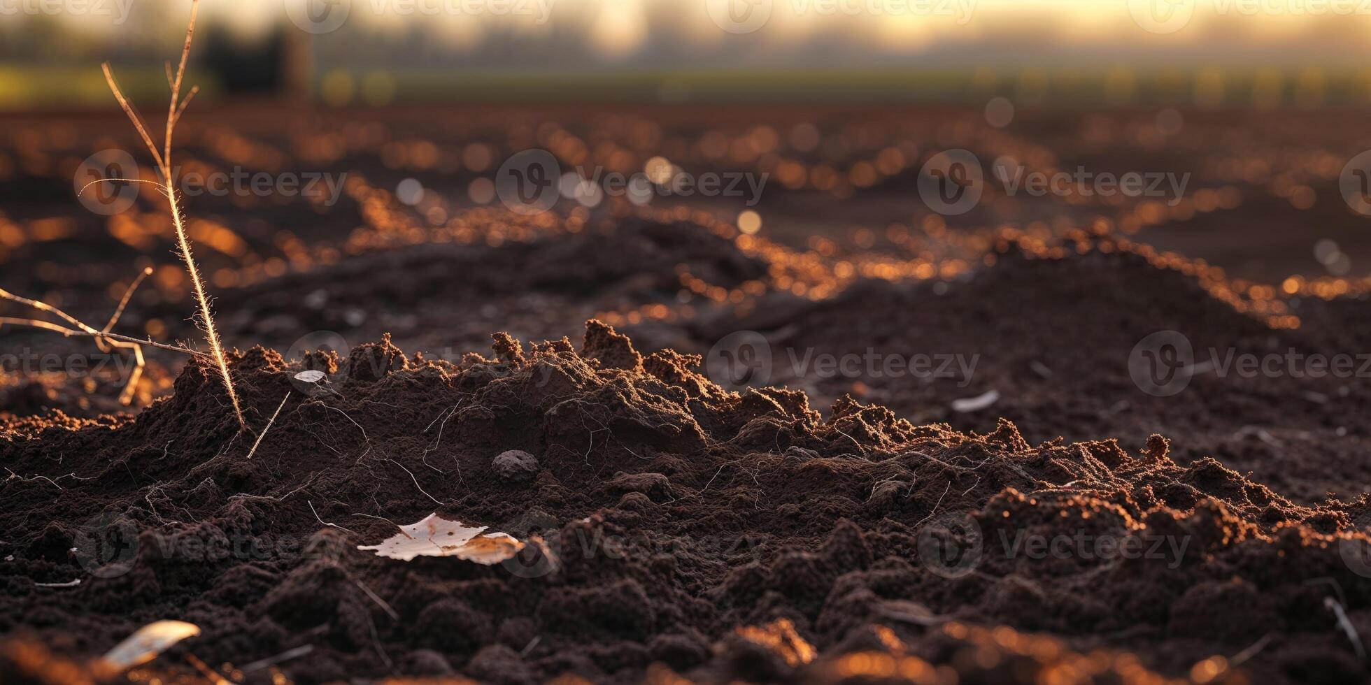 A field with dirt and grass in the background photo