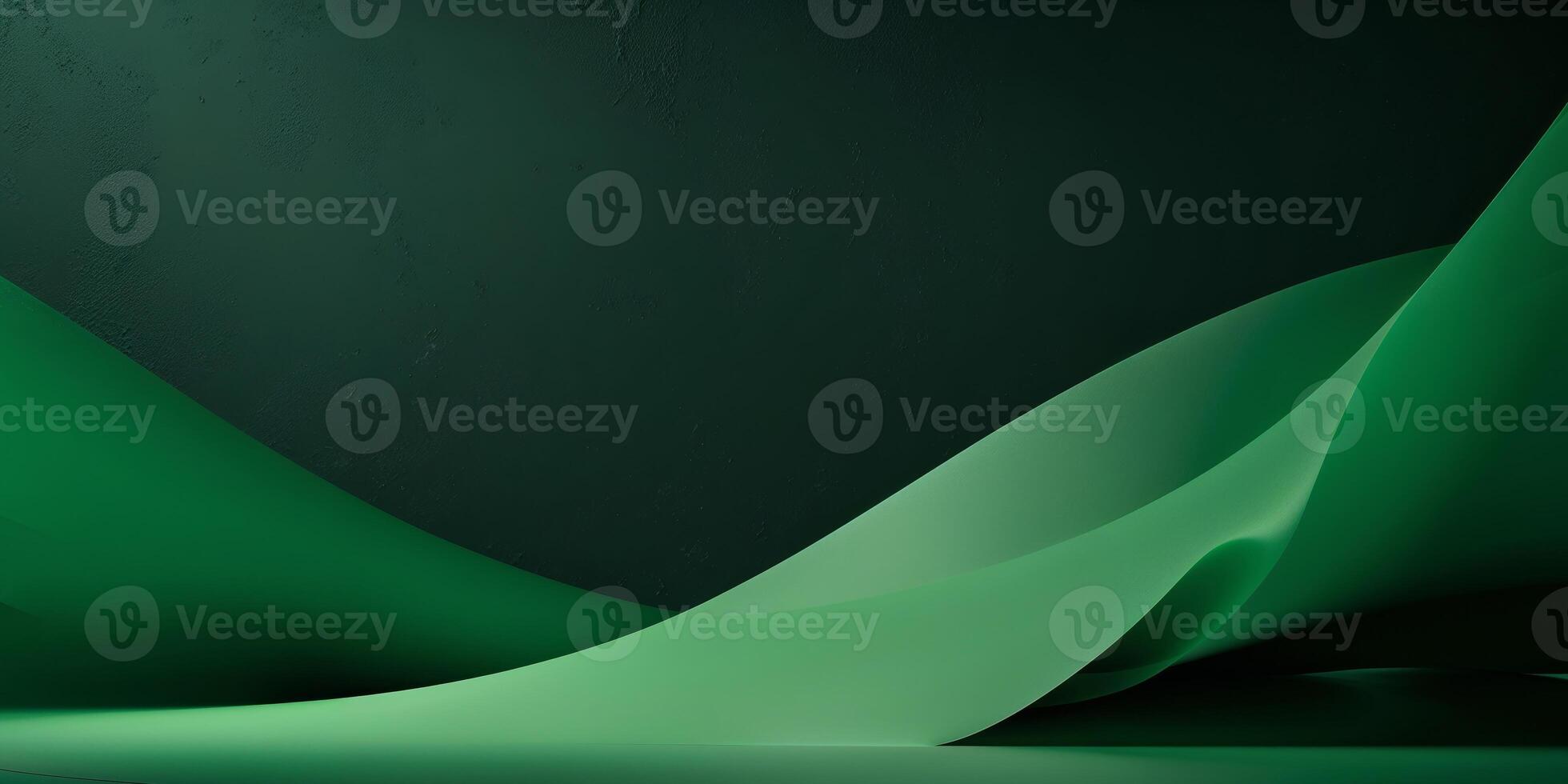 Green abstract background with waves photo
