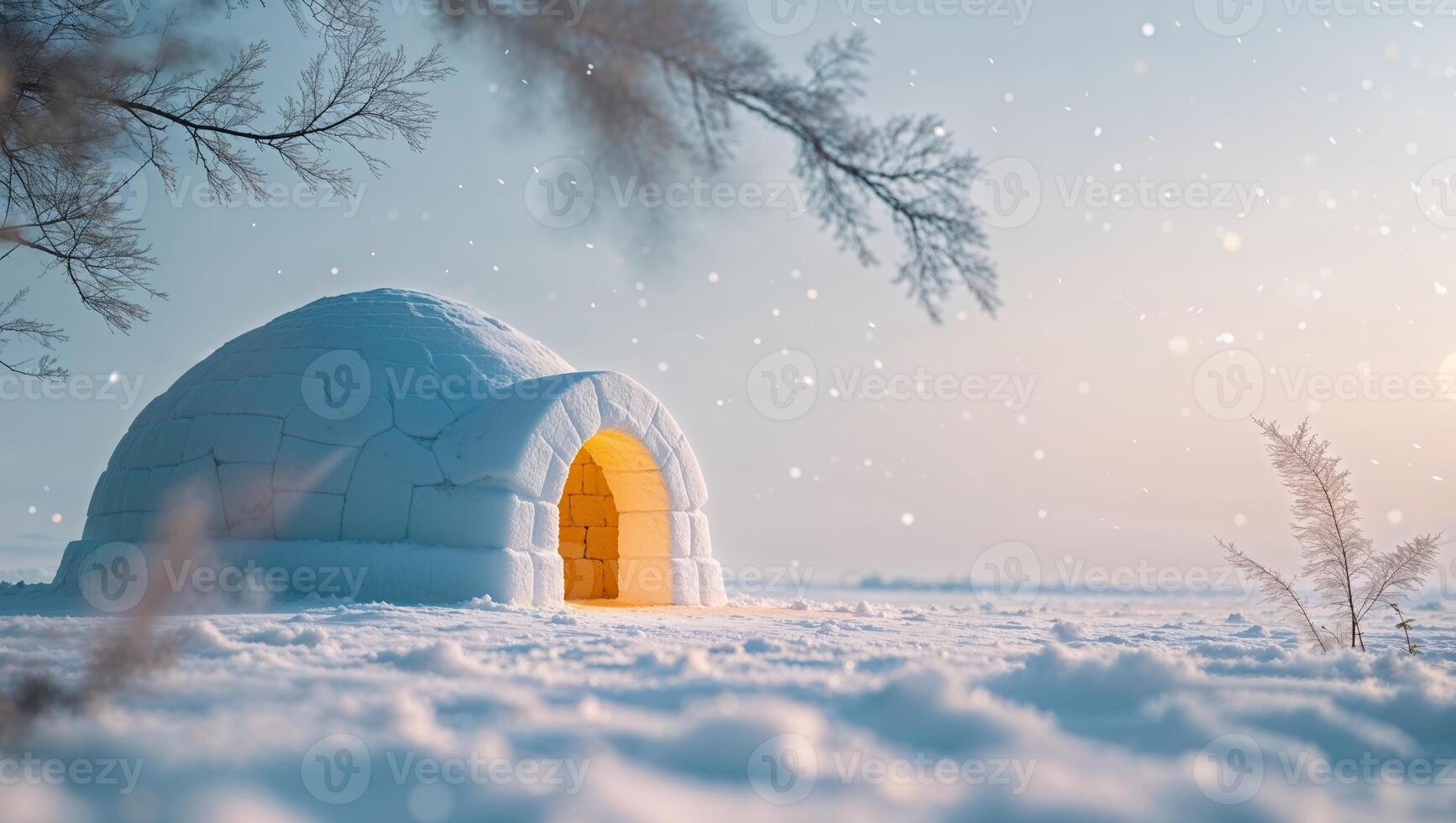 Illuminated Igloo in a Snowy Winter Wonderland. photo