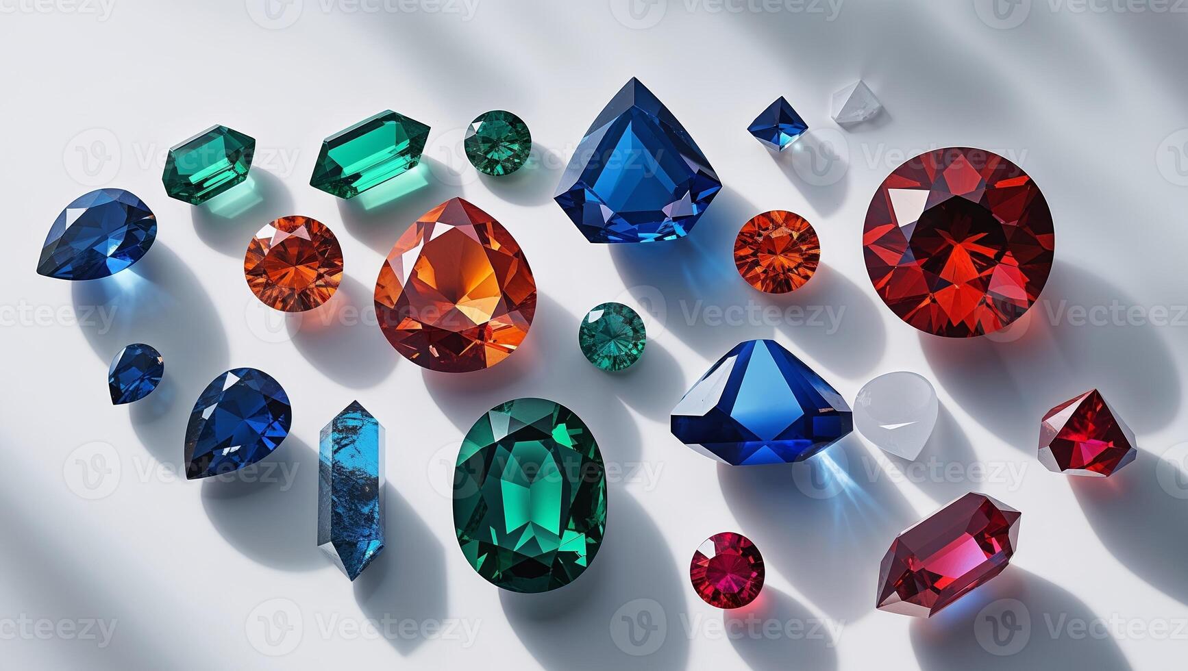 A group of colorful gems on a white surface photo