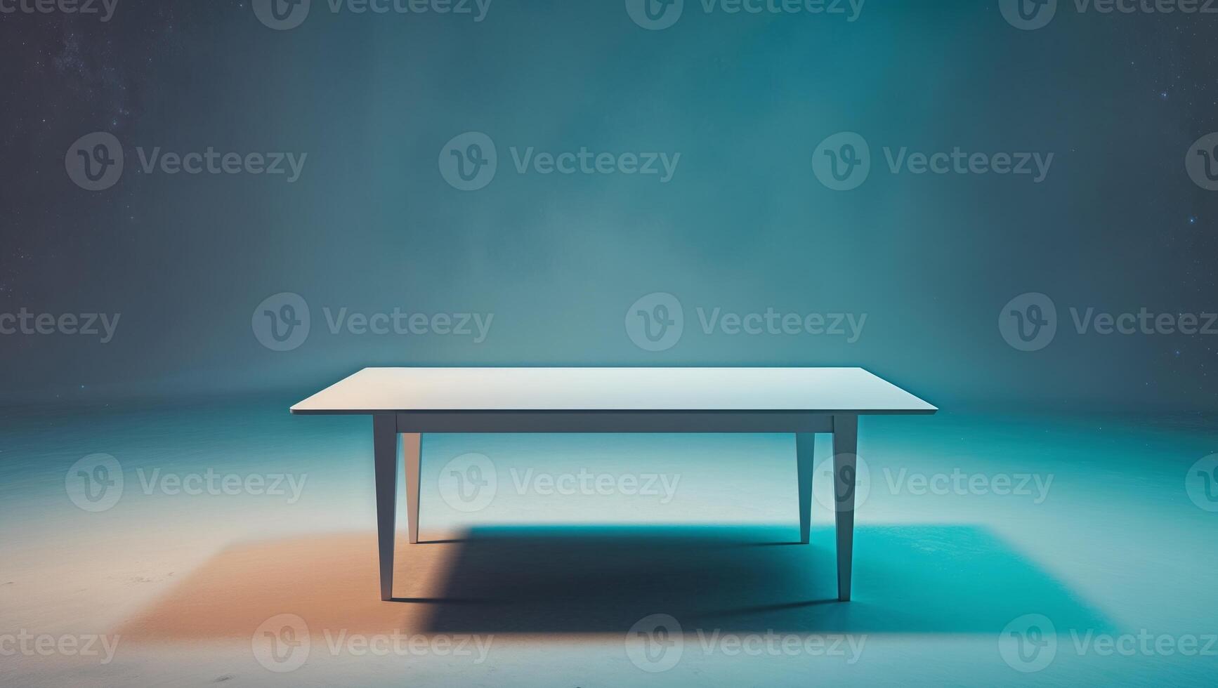 A table in a dark room with a blue light photo