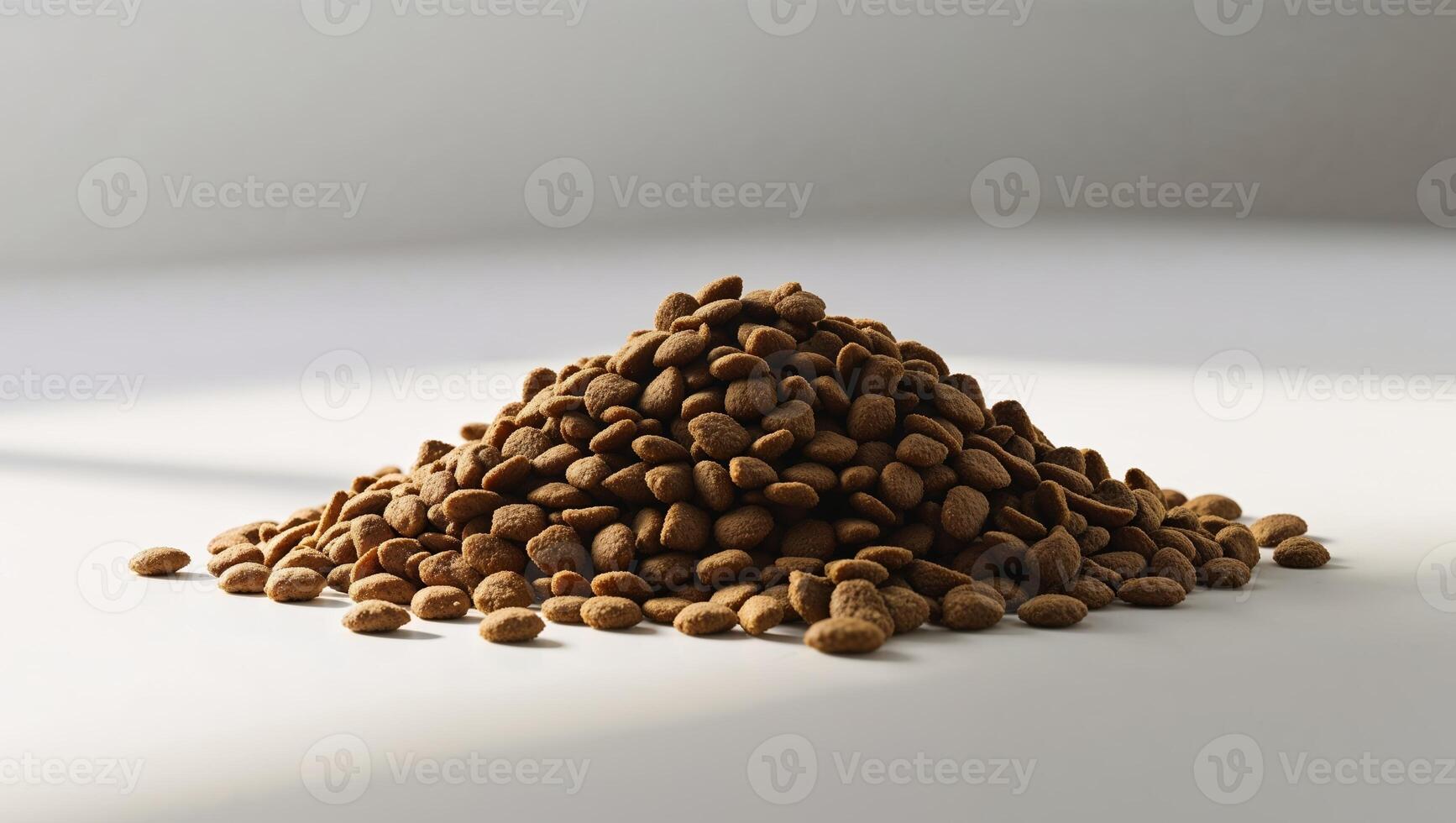 Pile of brown dry dog food on a white surface photo