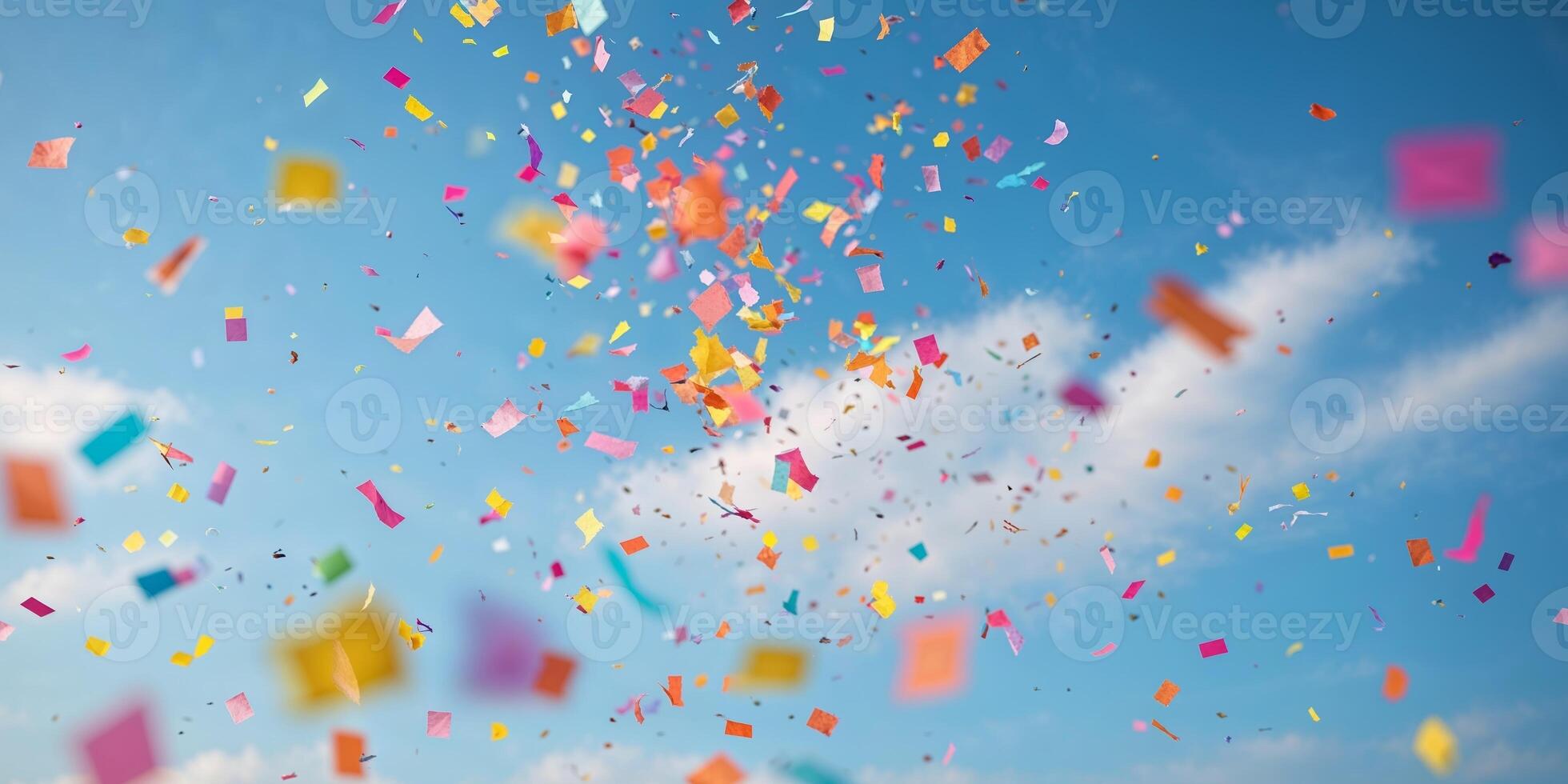Sky filled with colorful festival confetti photo