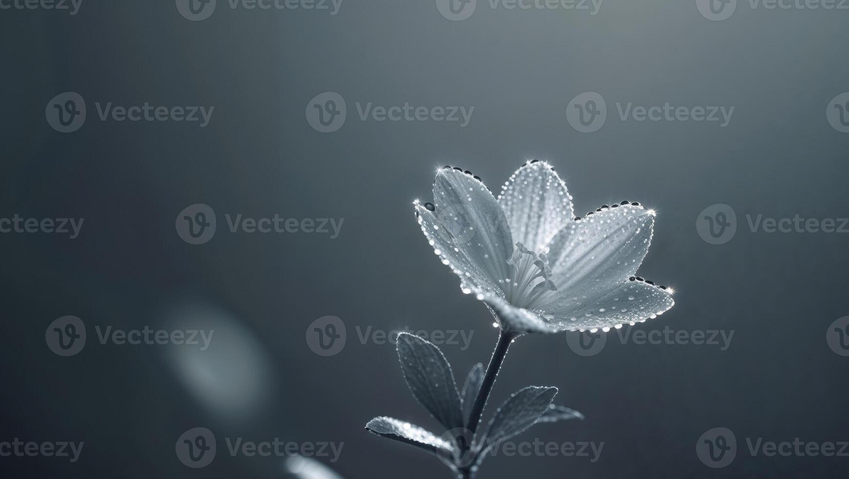 Illuminated dewy flower in dark background photo