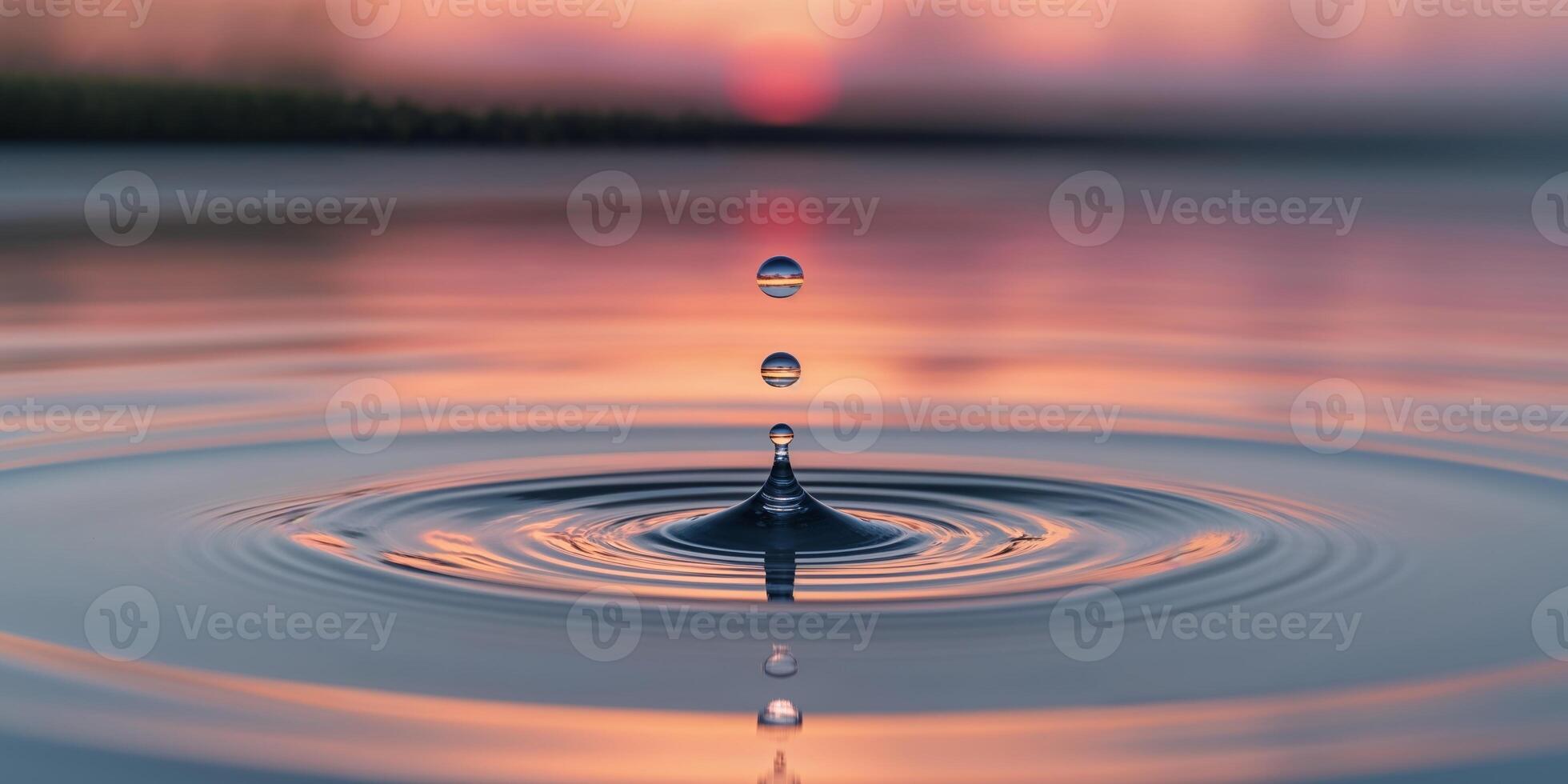 Water Drop Impacting Still Water at Sunset photo