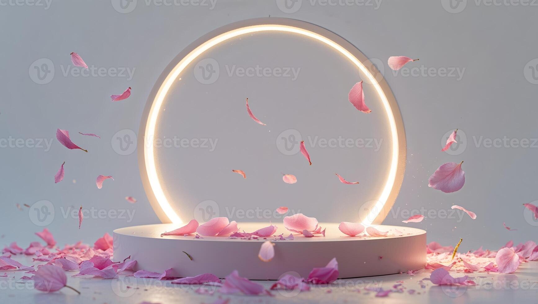 Pink Petals Falling from a Circular Platform. photo