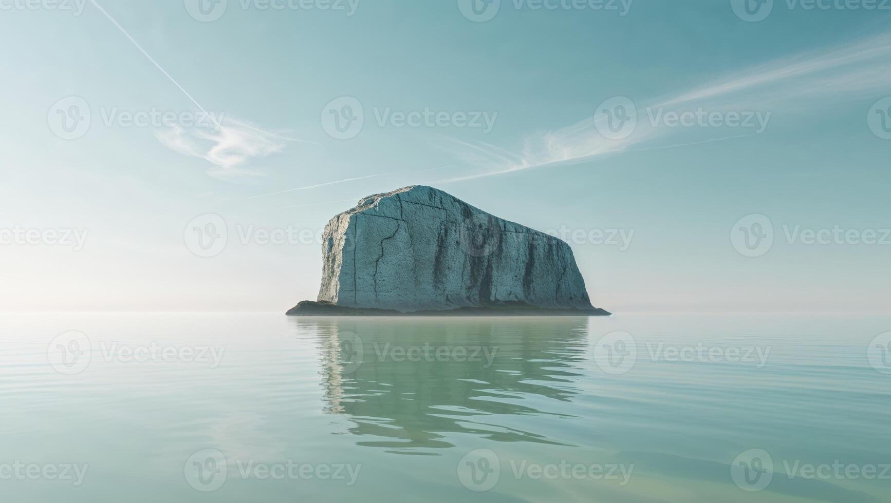 Large rock sits in the middle of a body of water photo
