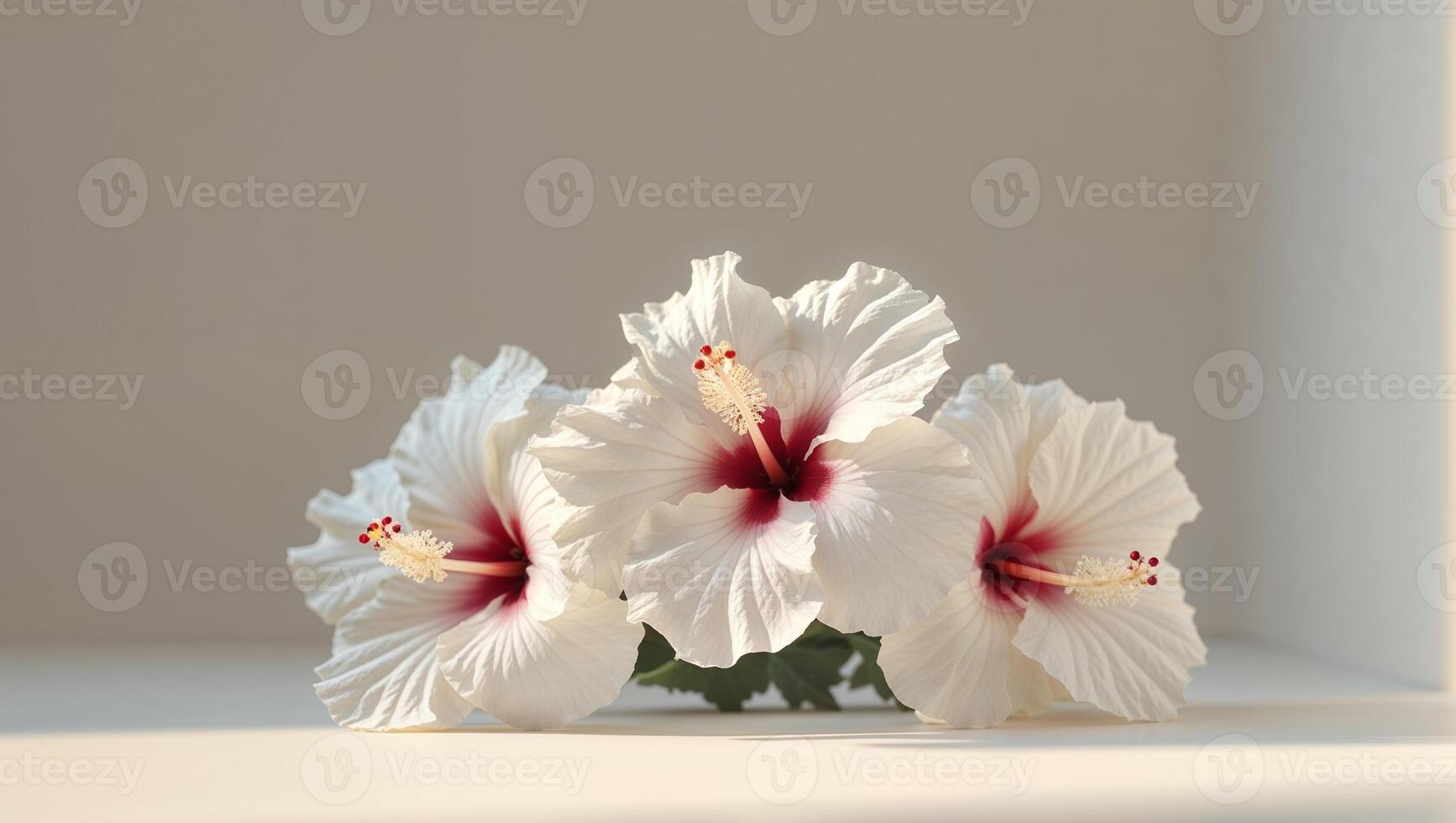 Serene White Hibiscus Blooms in Soft Light. photo