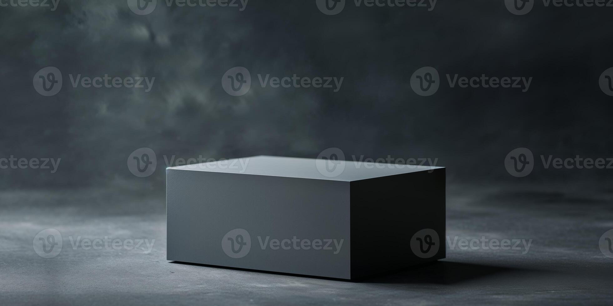 Dark Gray Blank Rectangular Object on Dark Surface. photo