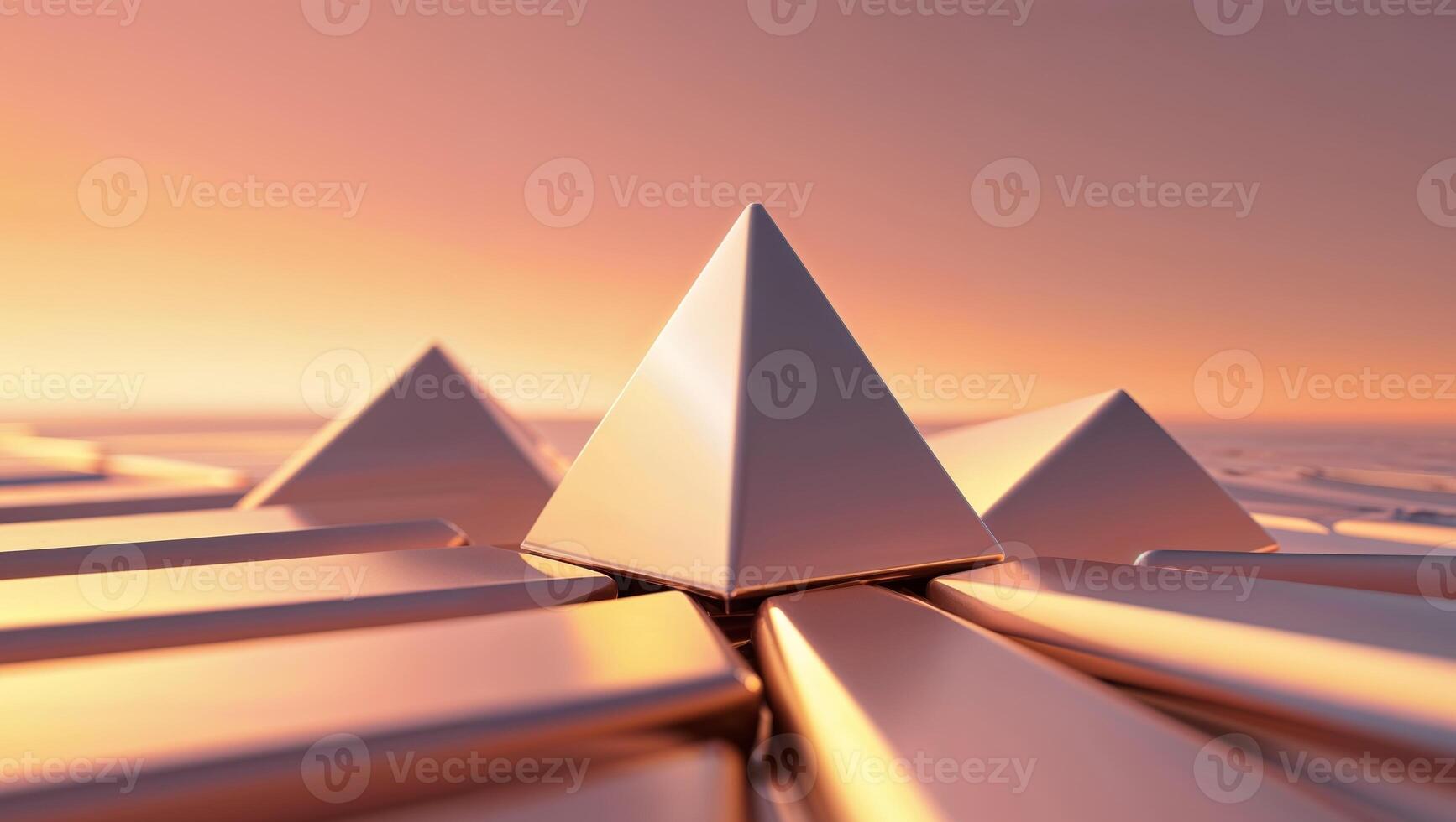 White gold bars arranged in a triangular shape on a warm sunset orange background. photo