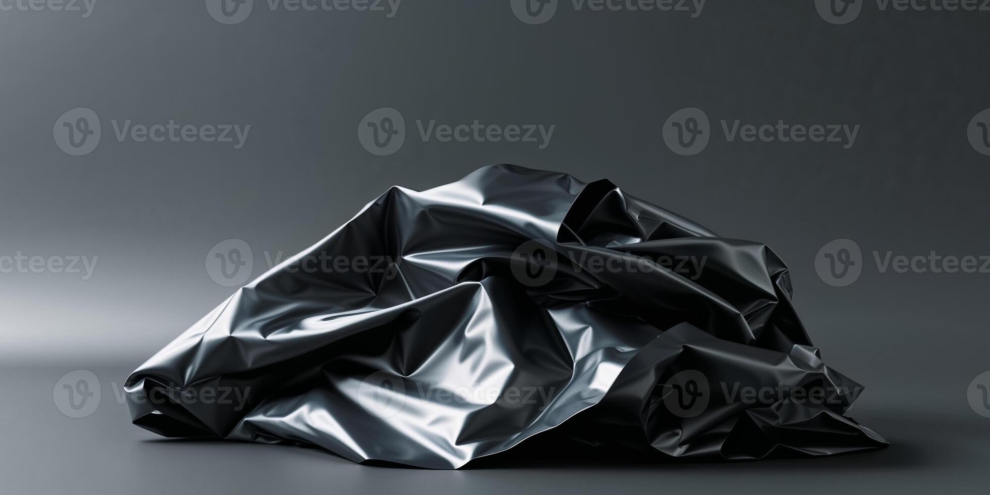 Black Plastic Material Wrinkled with Reflections Texture Background or Backdrop photo