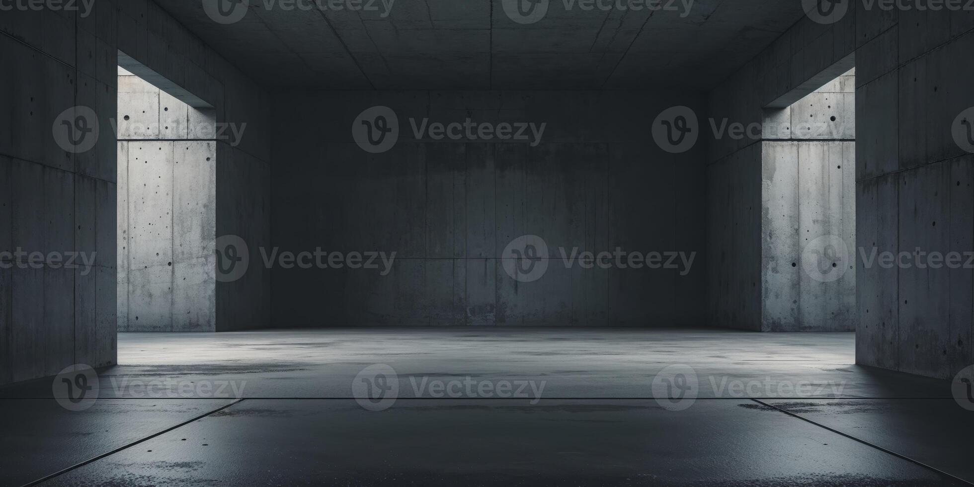 Dark Concrete Garage Room Background Scene with Modern Floor photo