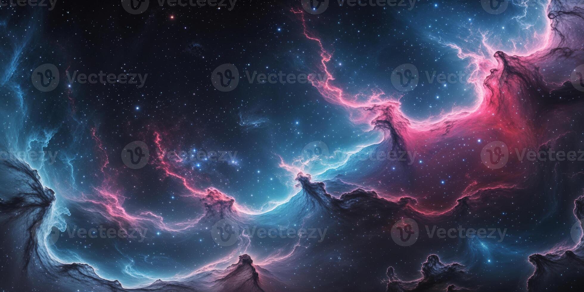 Abstract colorful nebula in outer space with stars photo