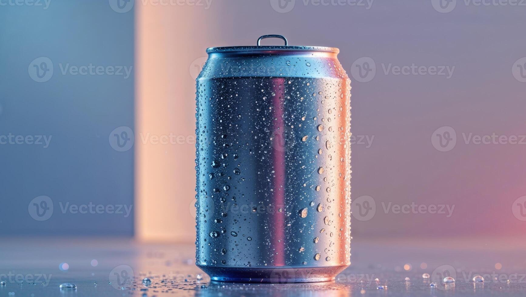 A single metal can with condensation on its surface photo