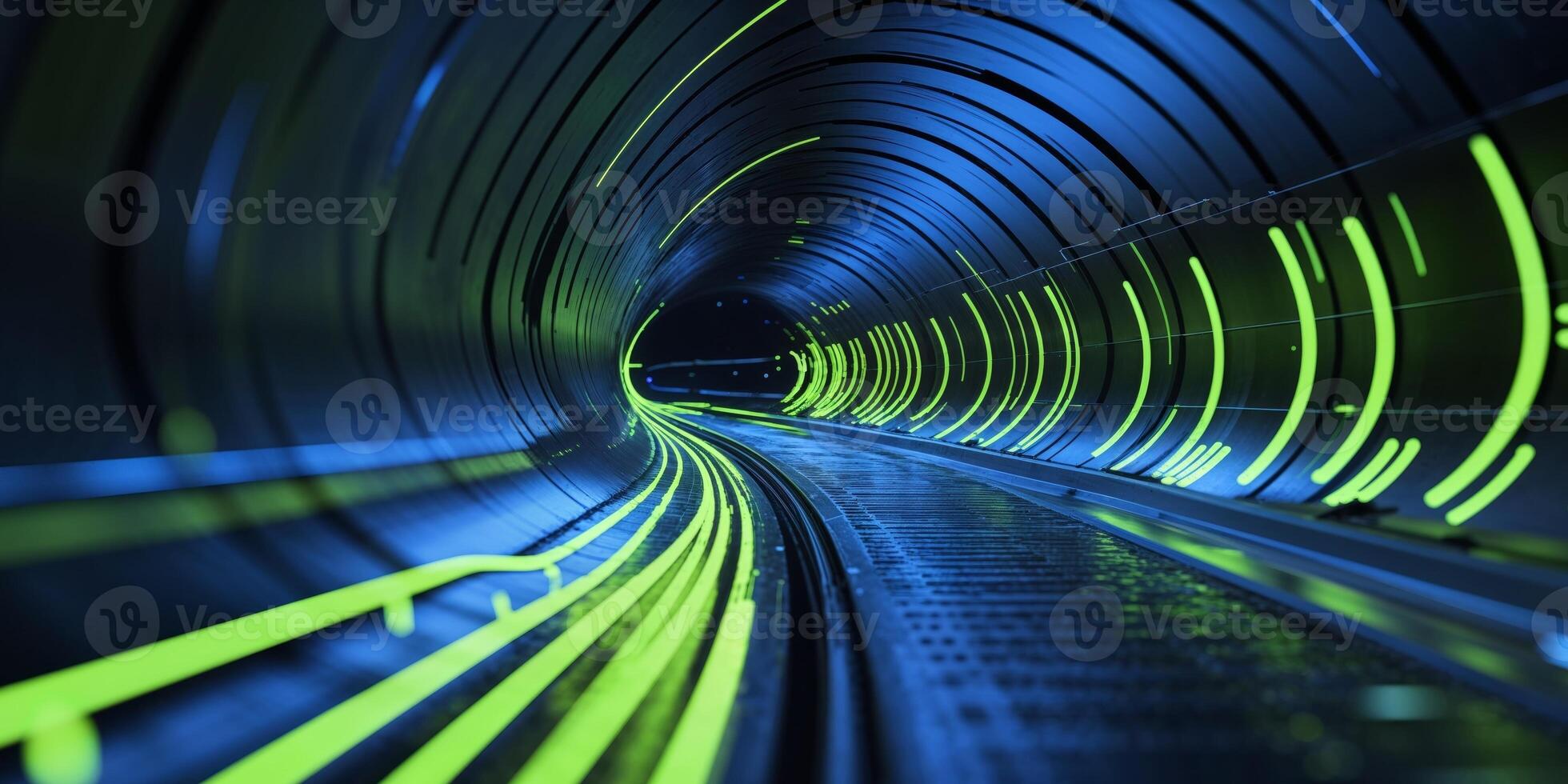 Abstract Digital Tunnel with Glowing Data Stream photo
