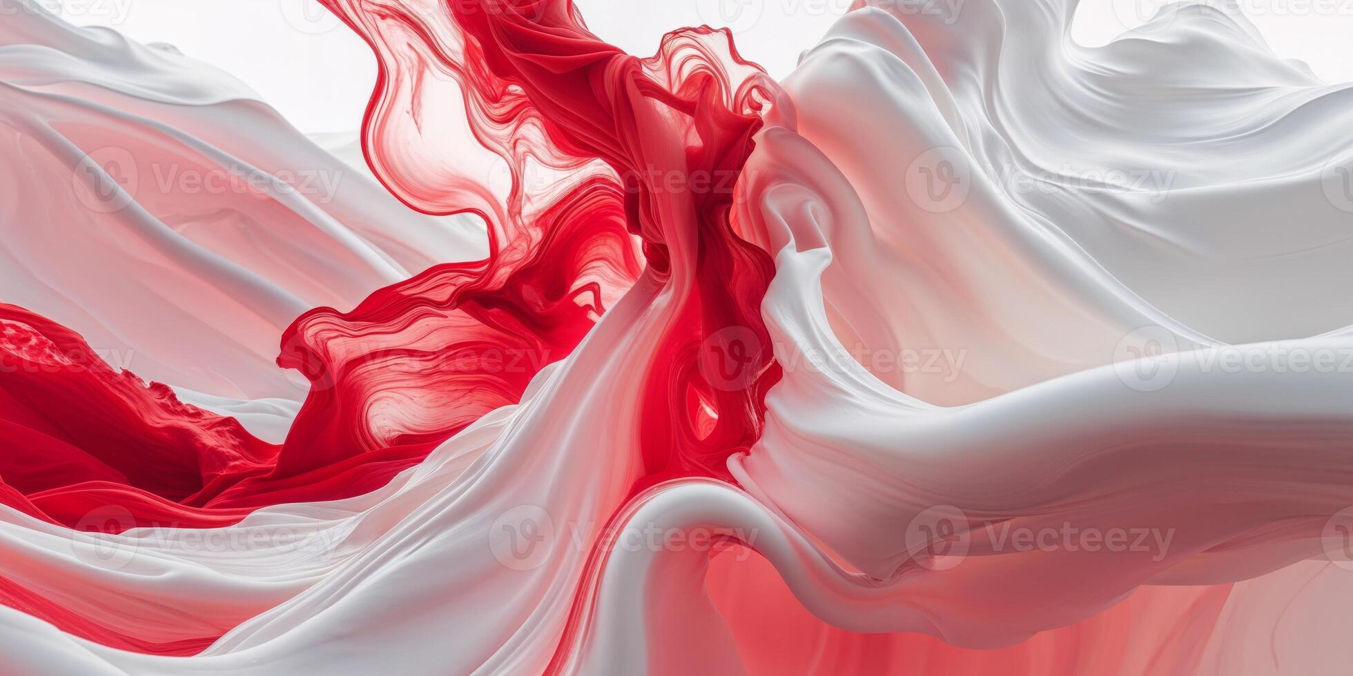 A stunning composition of red and white fluid textures showcasing dynamic motion and contrast in colors photo