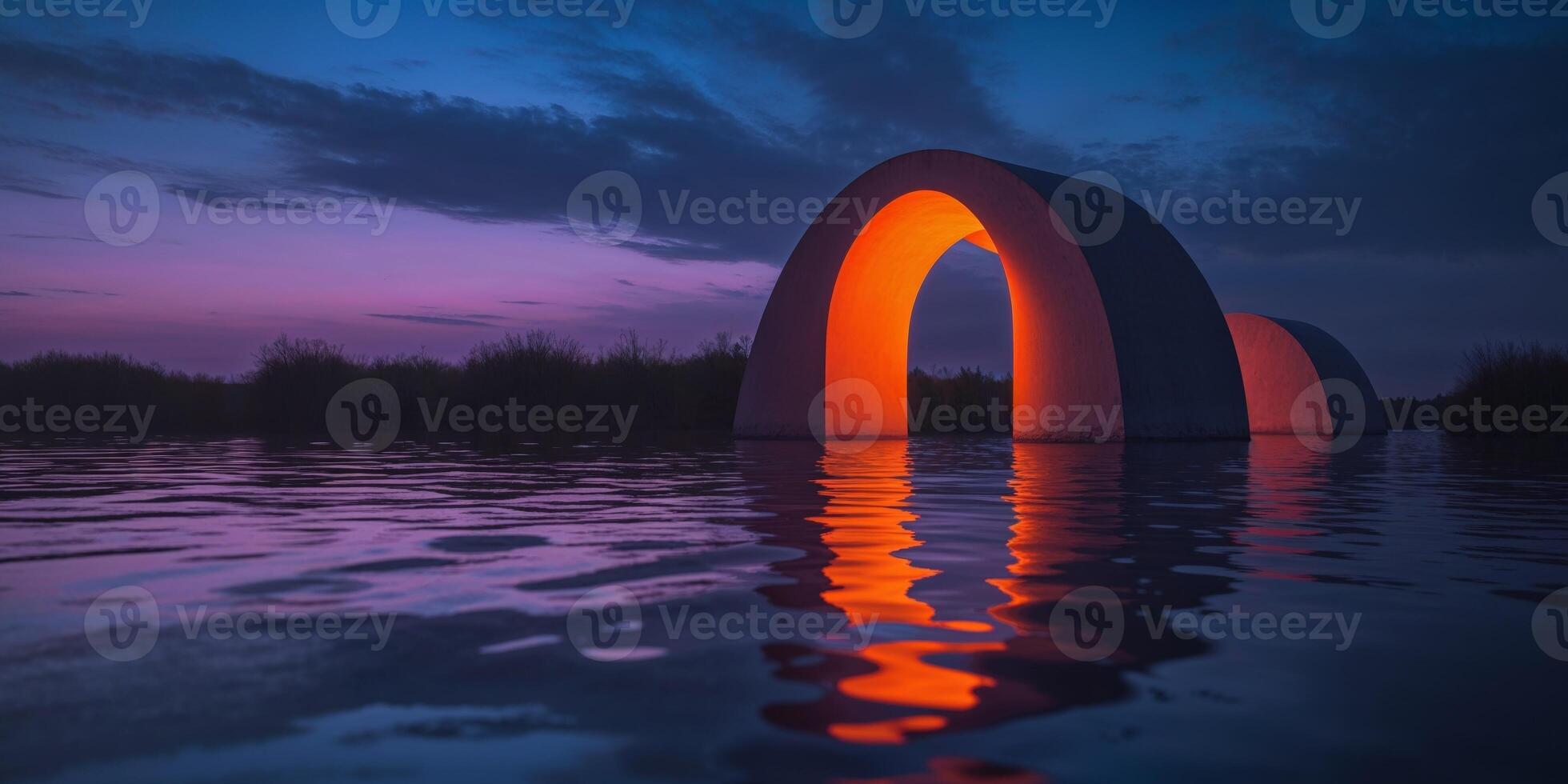 A large arch in the water at sunset photo