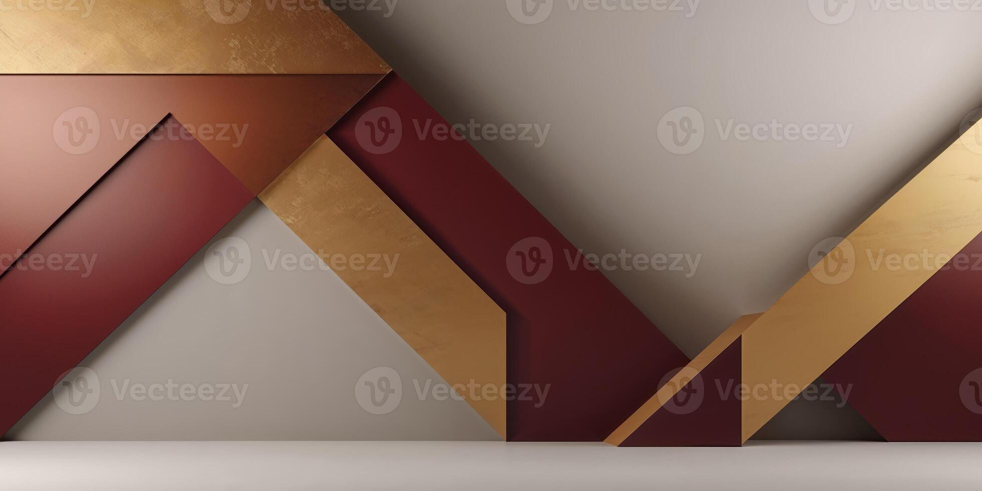 A wall with red and gold geometric shapes photo