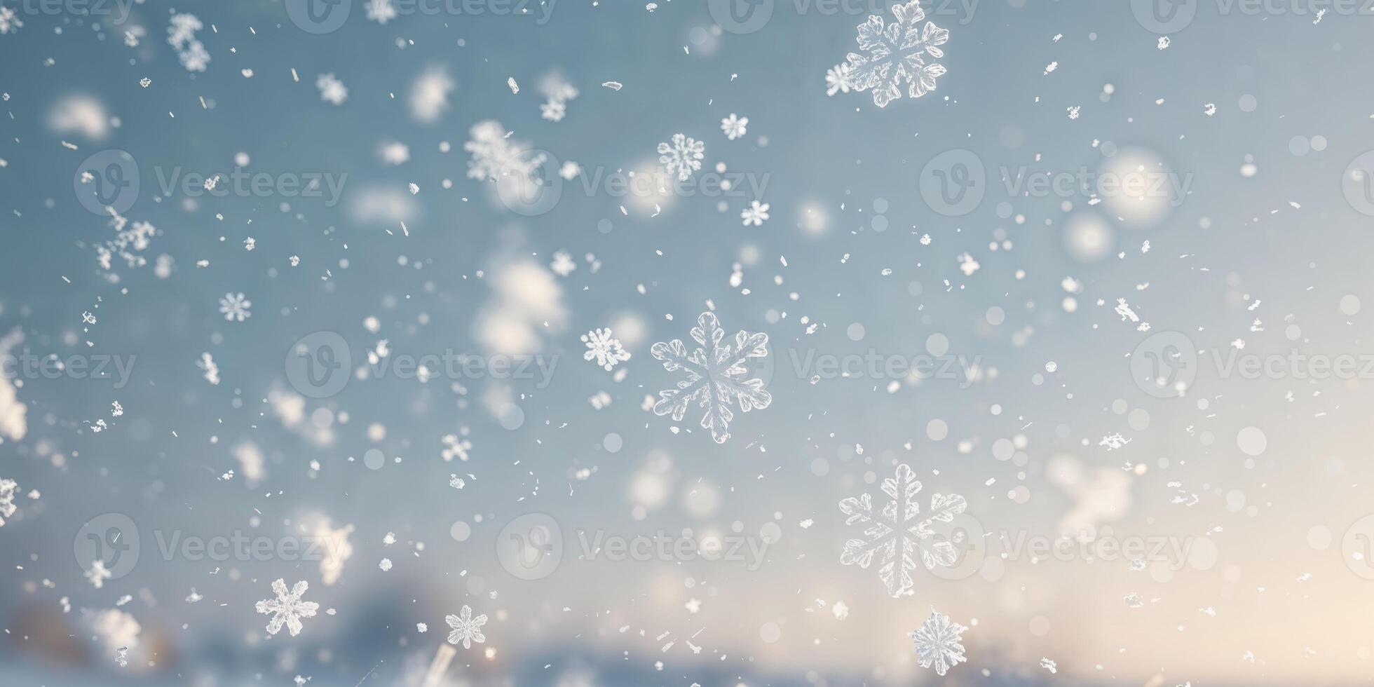 Close up view of snow falling in winter time photo