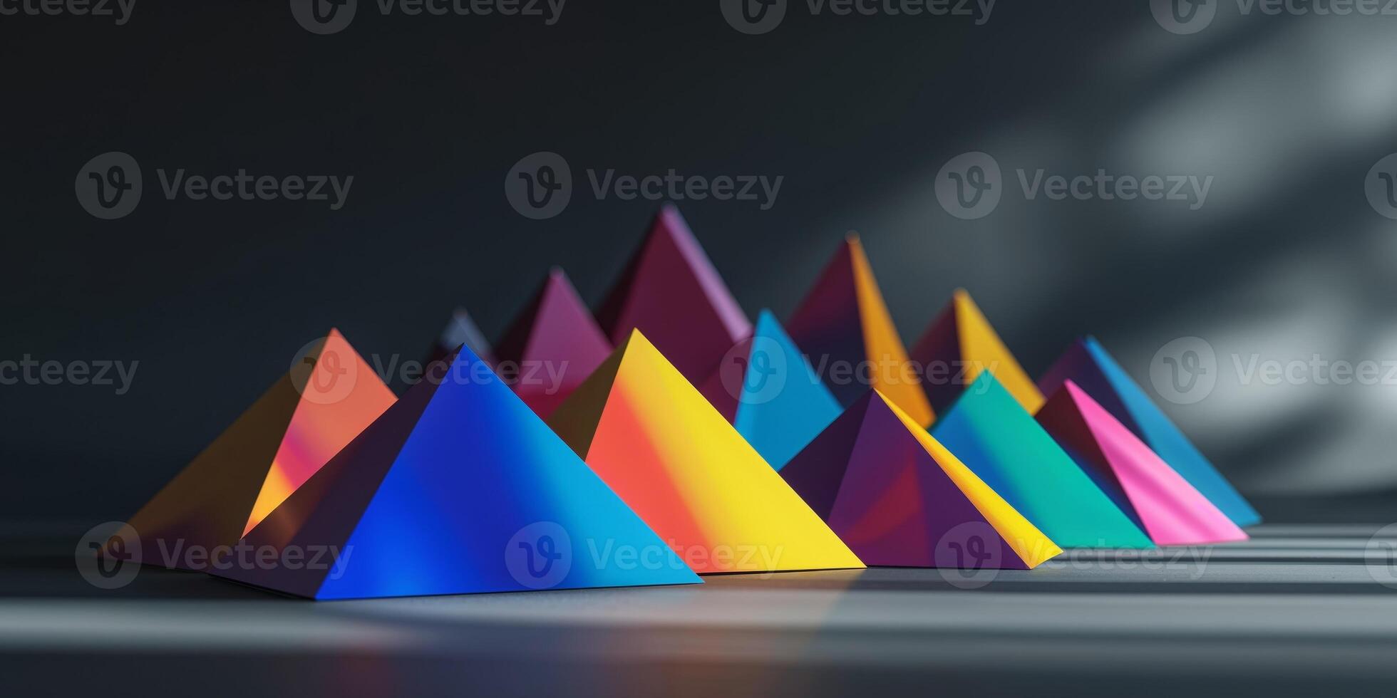 3d render of colorful paper pyramid on dark background photo