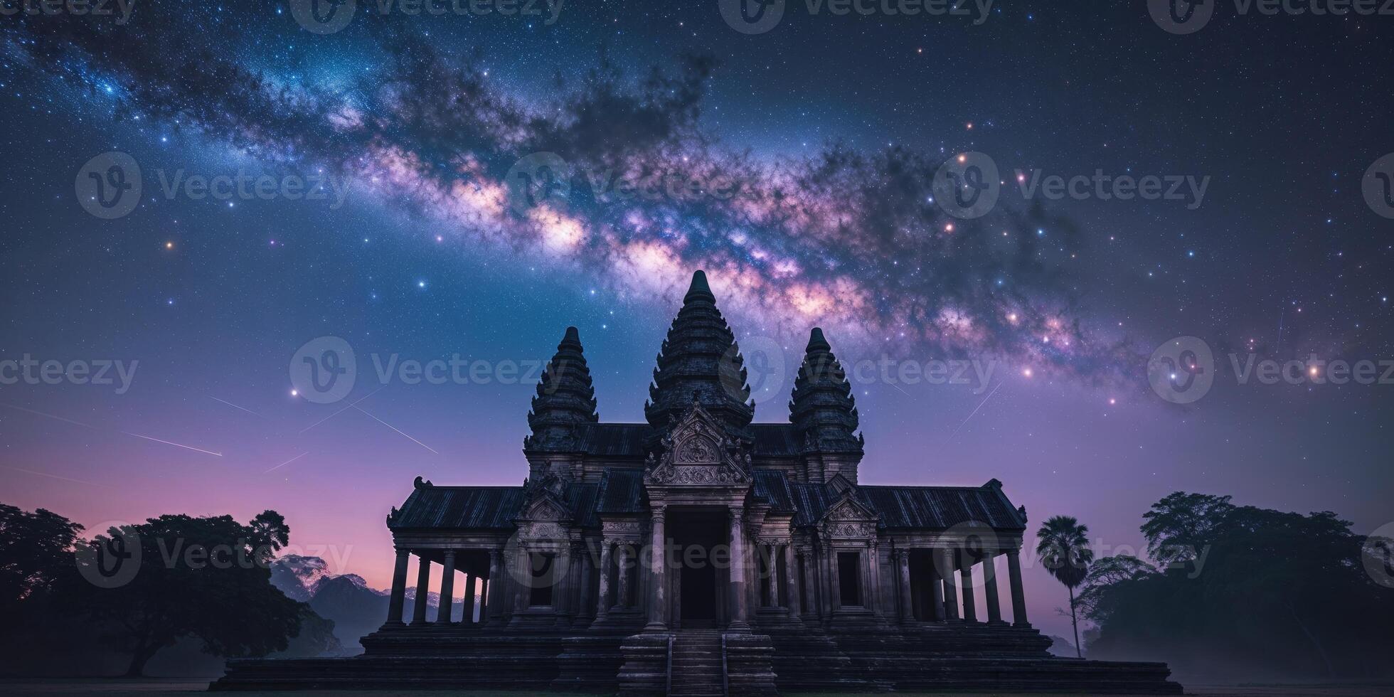 Temple Silhouette Under Milky Way Galaxy. photo