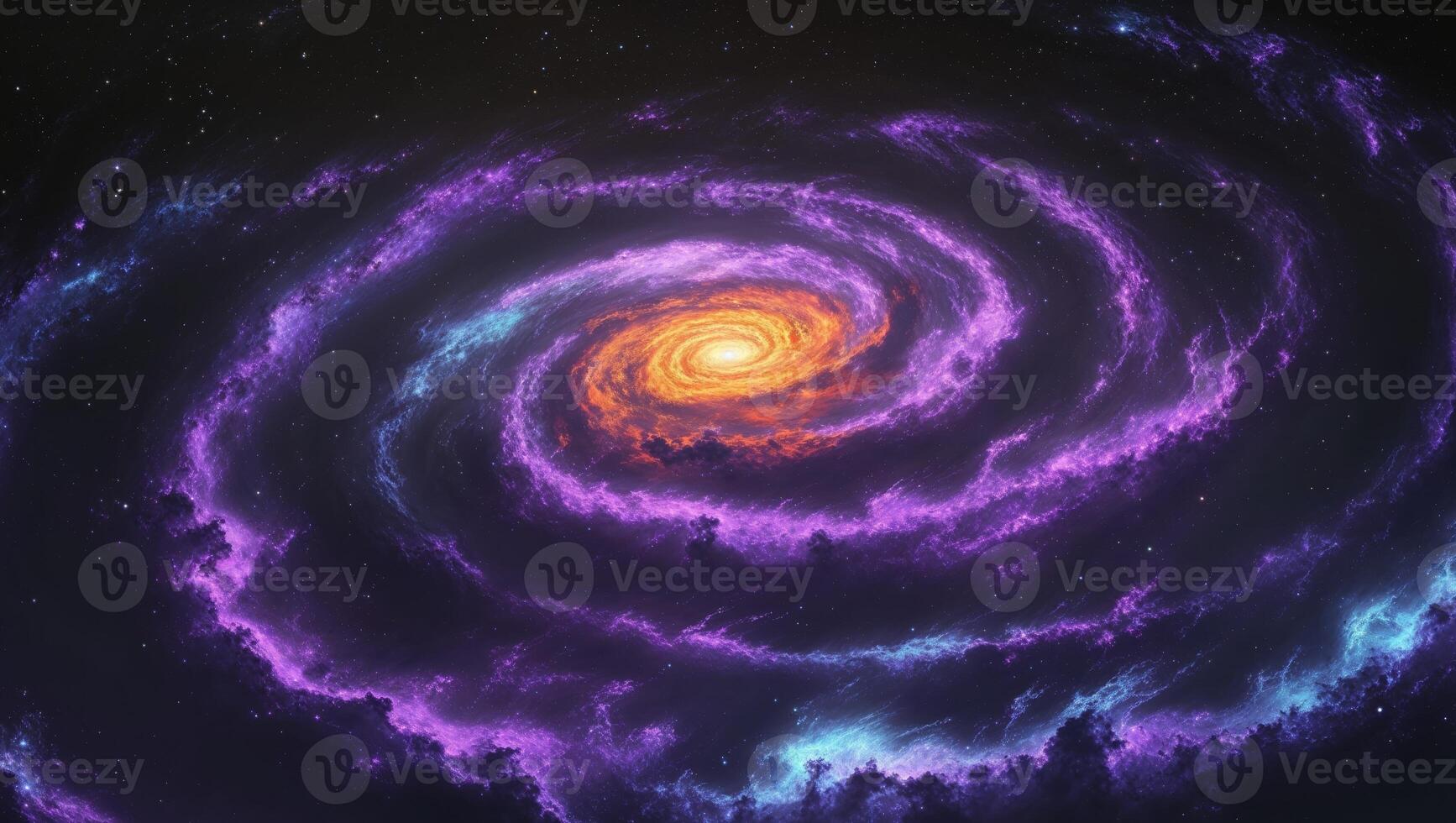 Spiral Galaxy in Dark Space with Glowing Orange Core photo