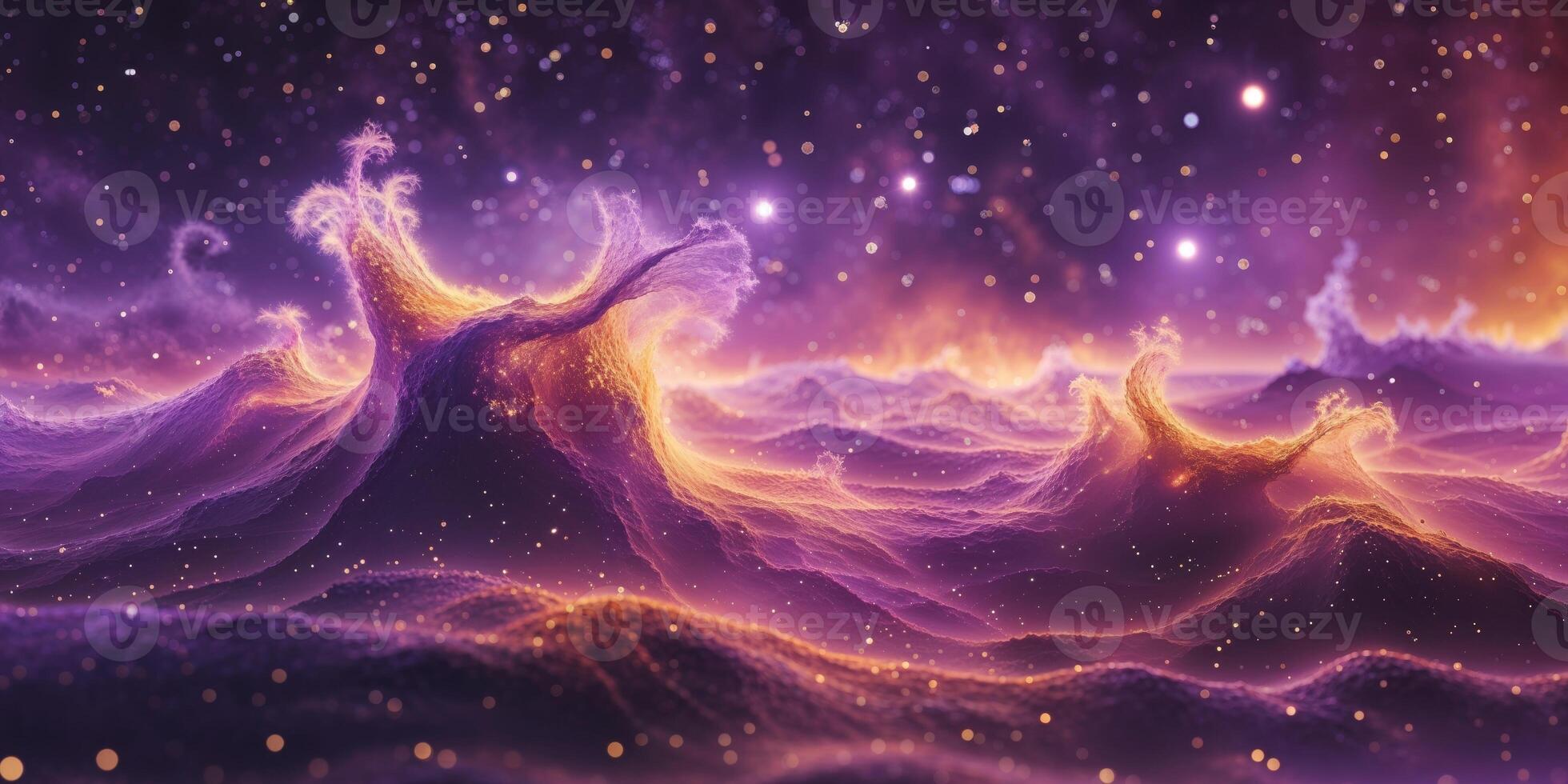 Fiery Nebula Cosmic Landscape Stunning Purple and Orange Space Background photo