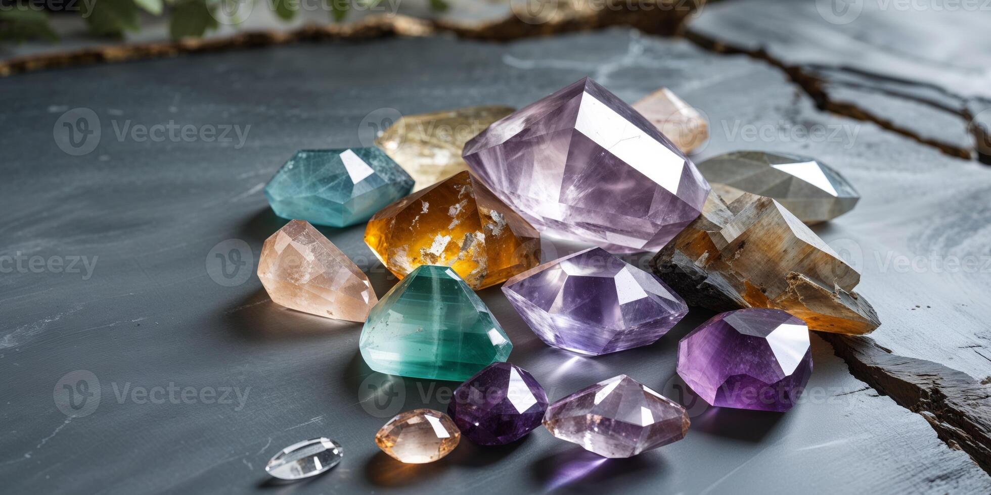 Stunning pile of beautiful crystals showcasing unique shapes and colors with a focus on ethical gemstone sourcing photo