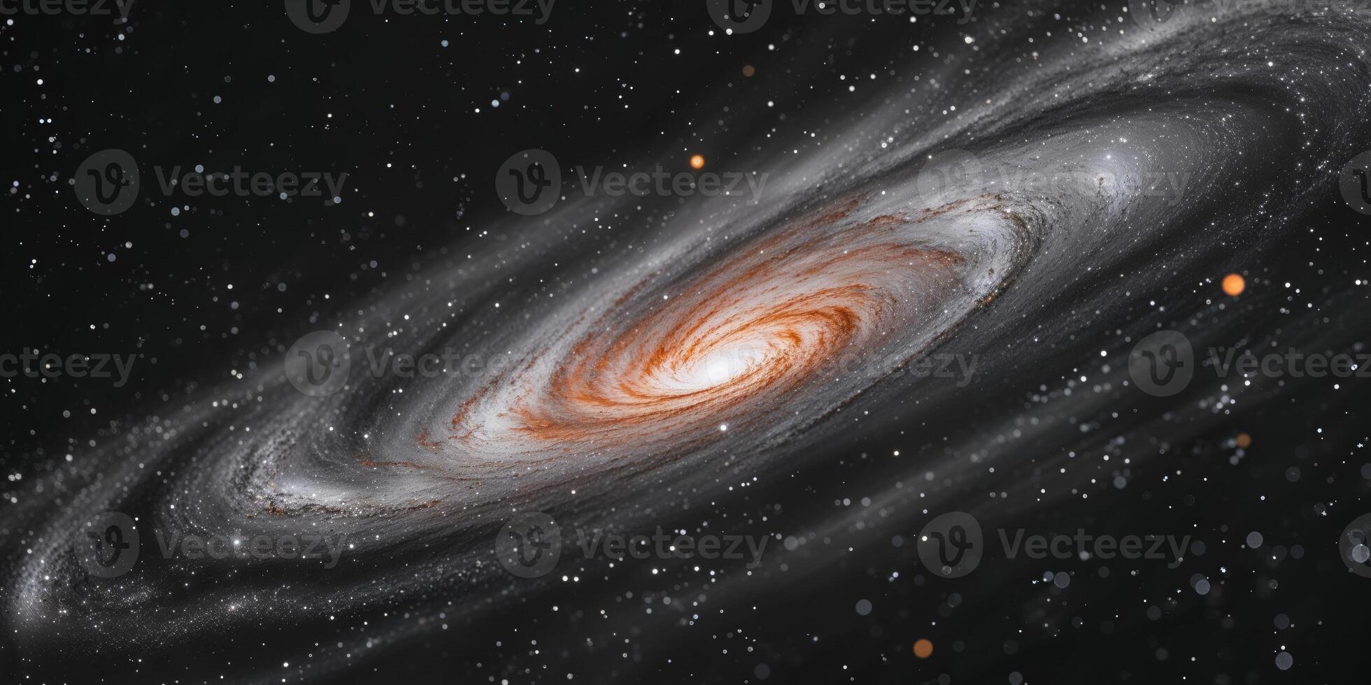 Stunning spiral galaxy with fiery orange hues and cosmic dust creating a celestial masterpiece of space exploration and astronomical wonder. photo