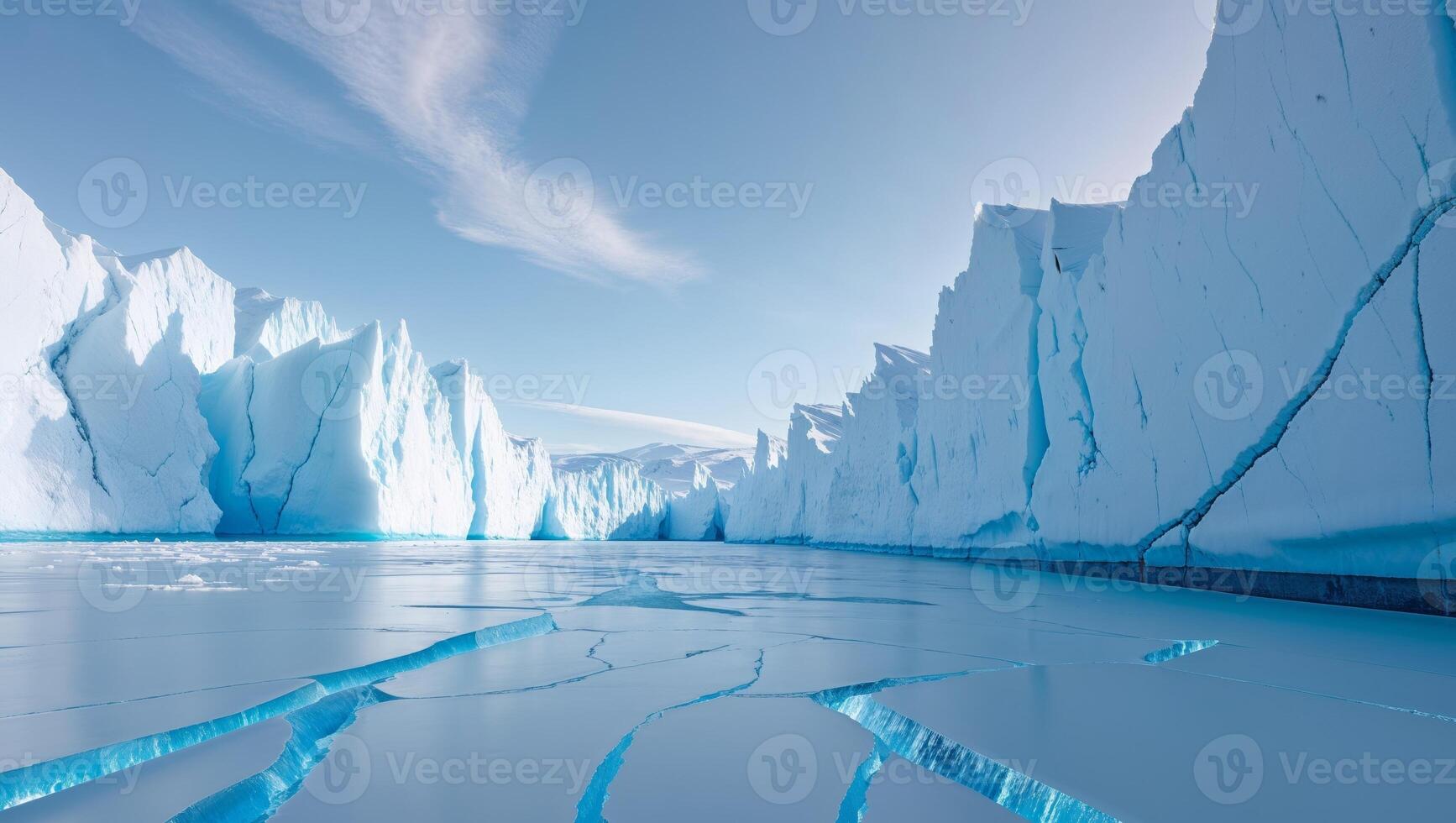 Glacier with Deep Blue Cracks in Icy Texture photo