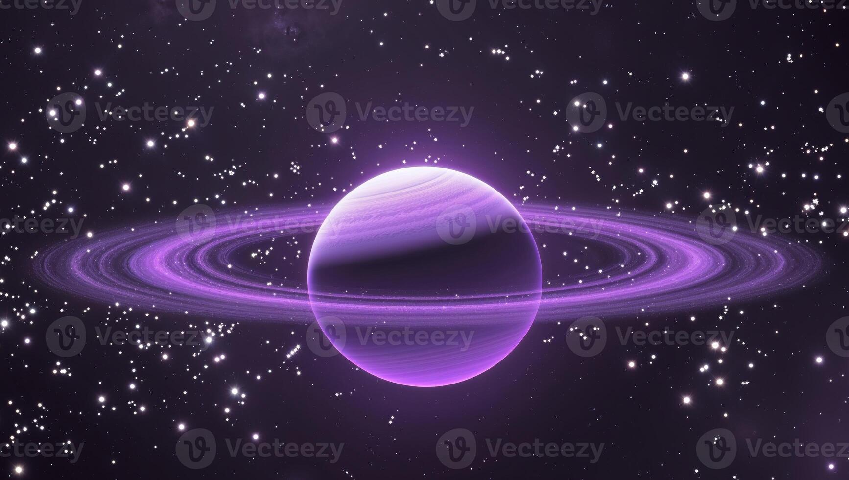 Purple Planet in Space With Stars and Debris photo