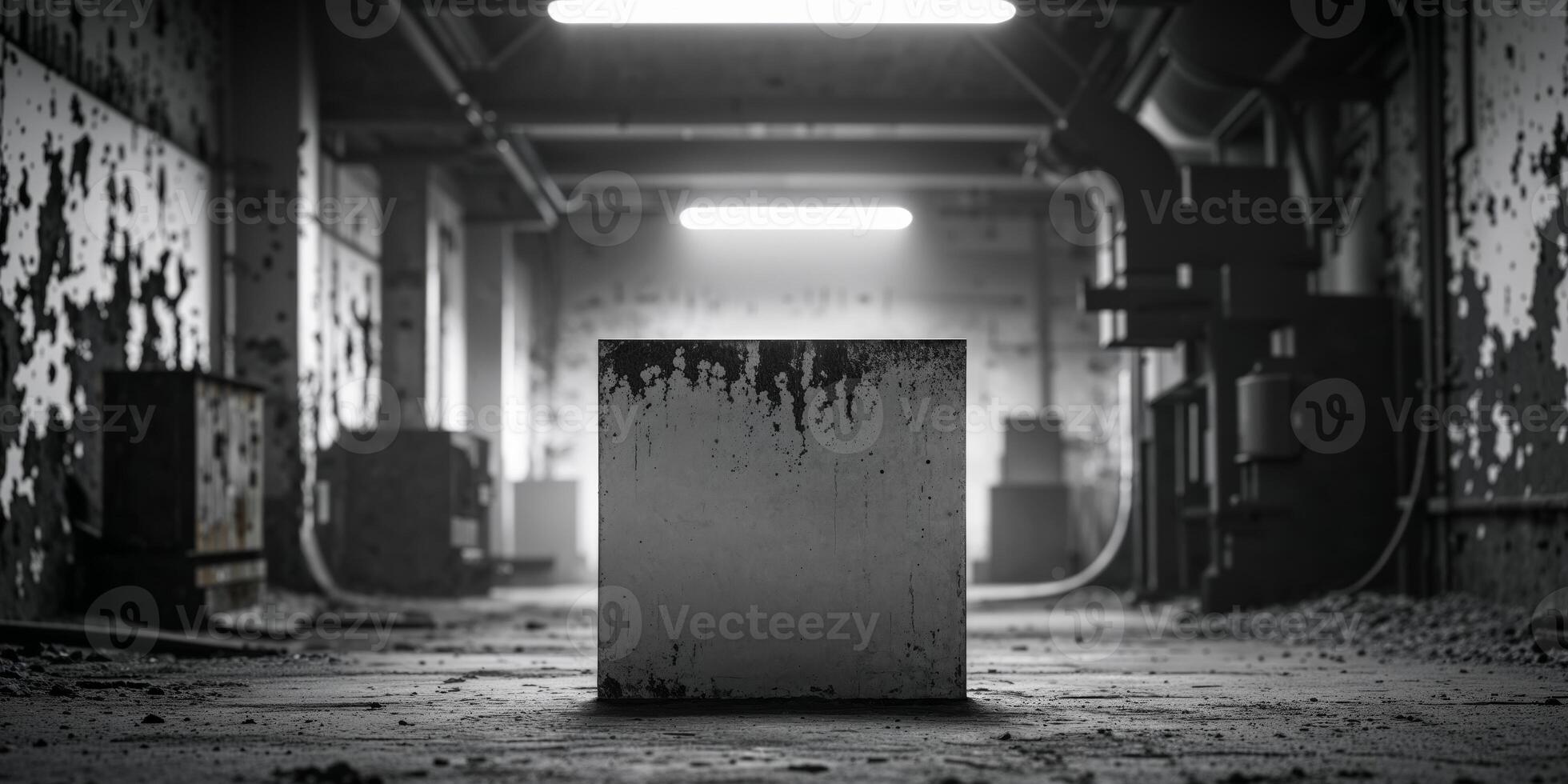 Empty Square Object in Aged Industrial Space photo
