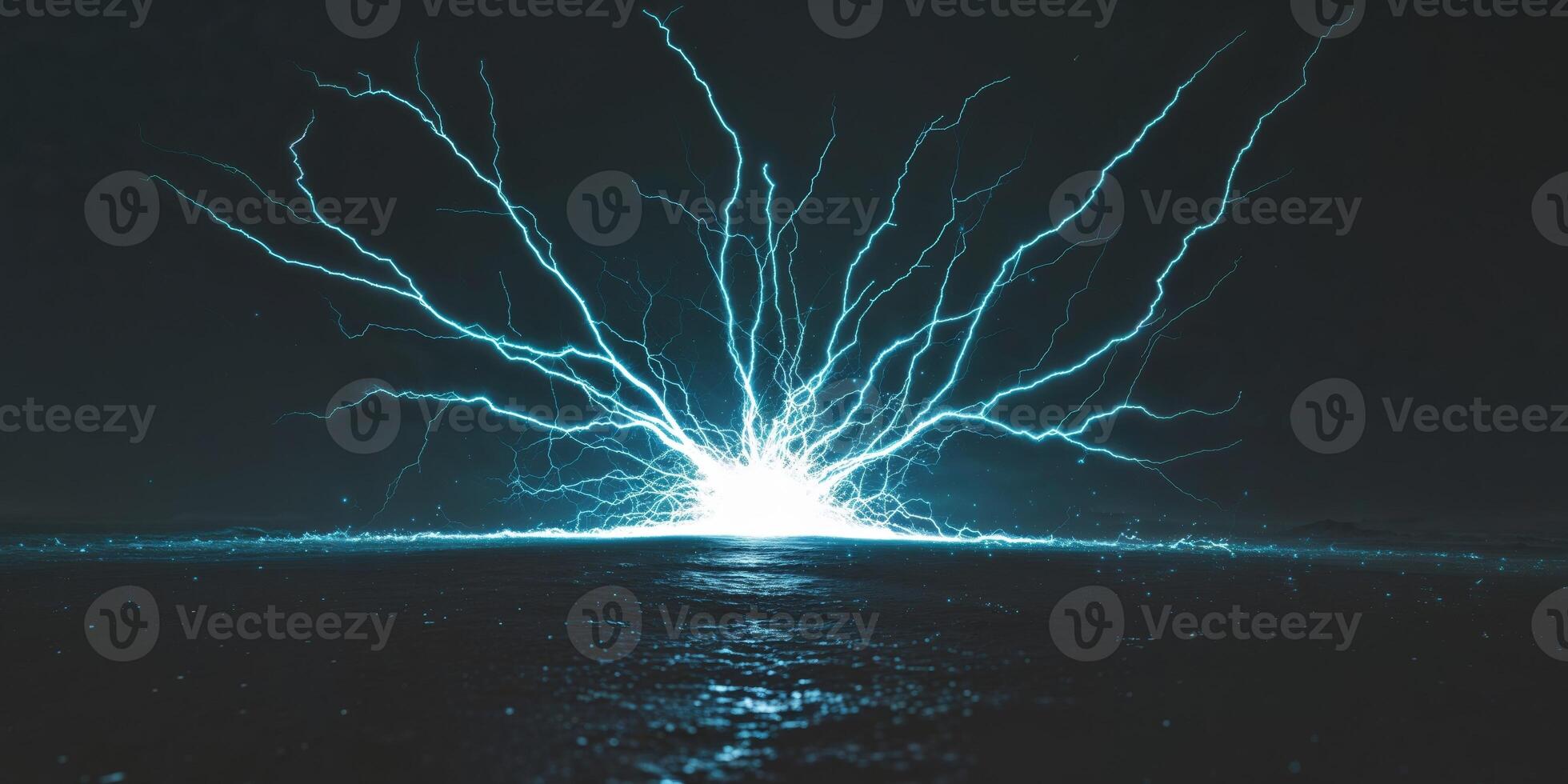 Dramatic Light Beam Bursting From Dark Space with Electrical Discharges. photo