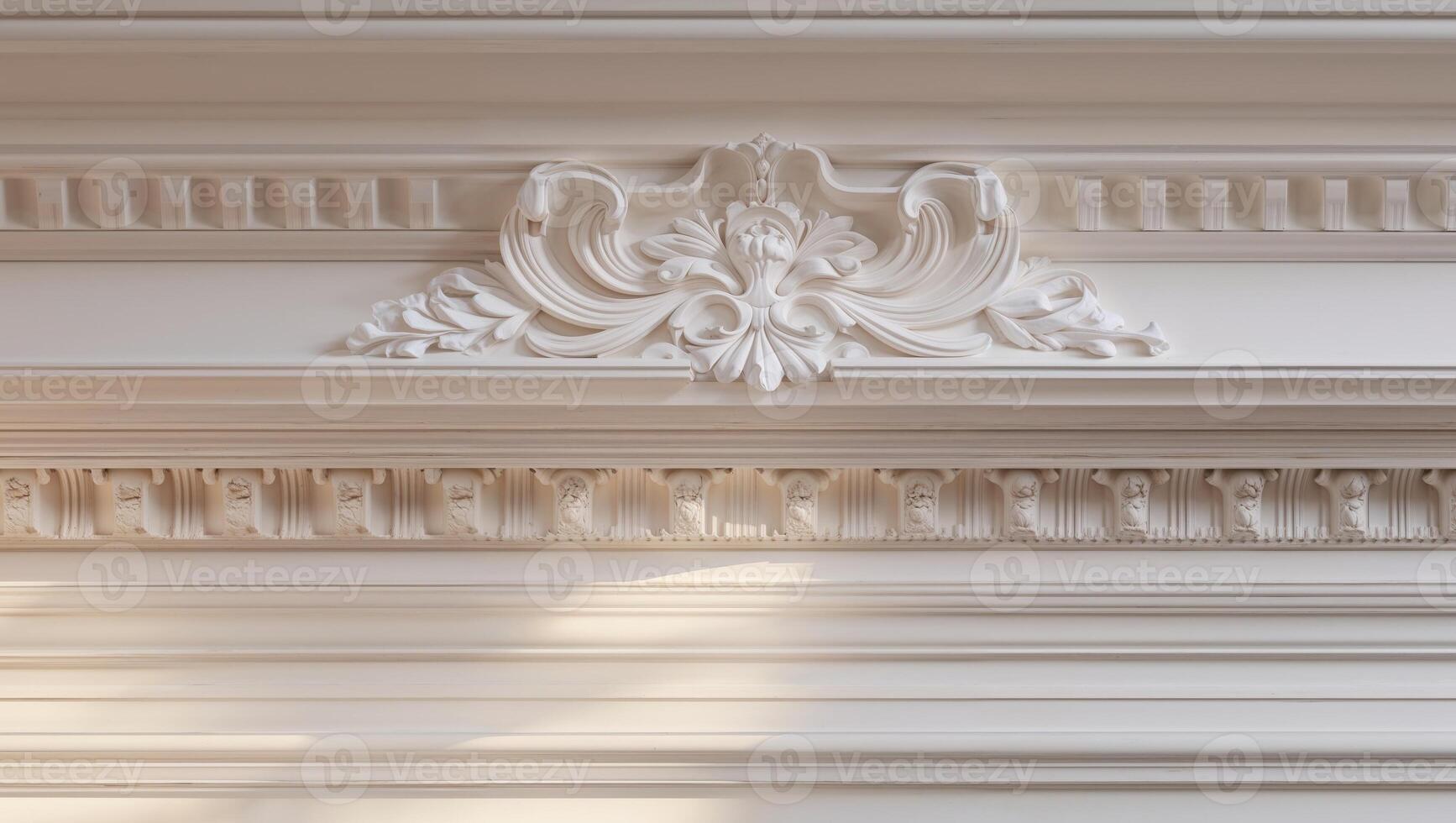 Intricate Decorative Moldings and Cornices in Soft Light. photo