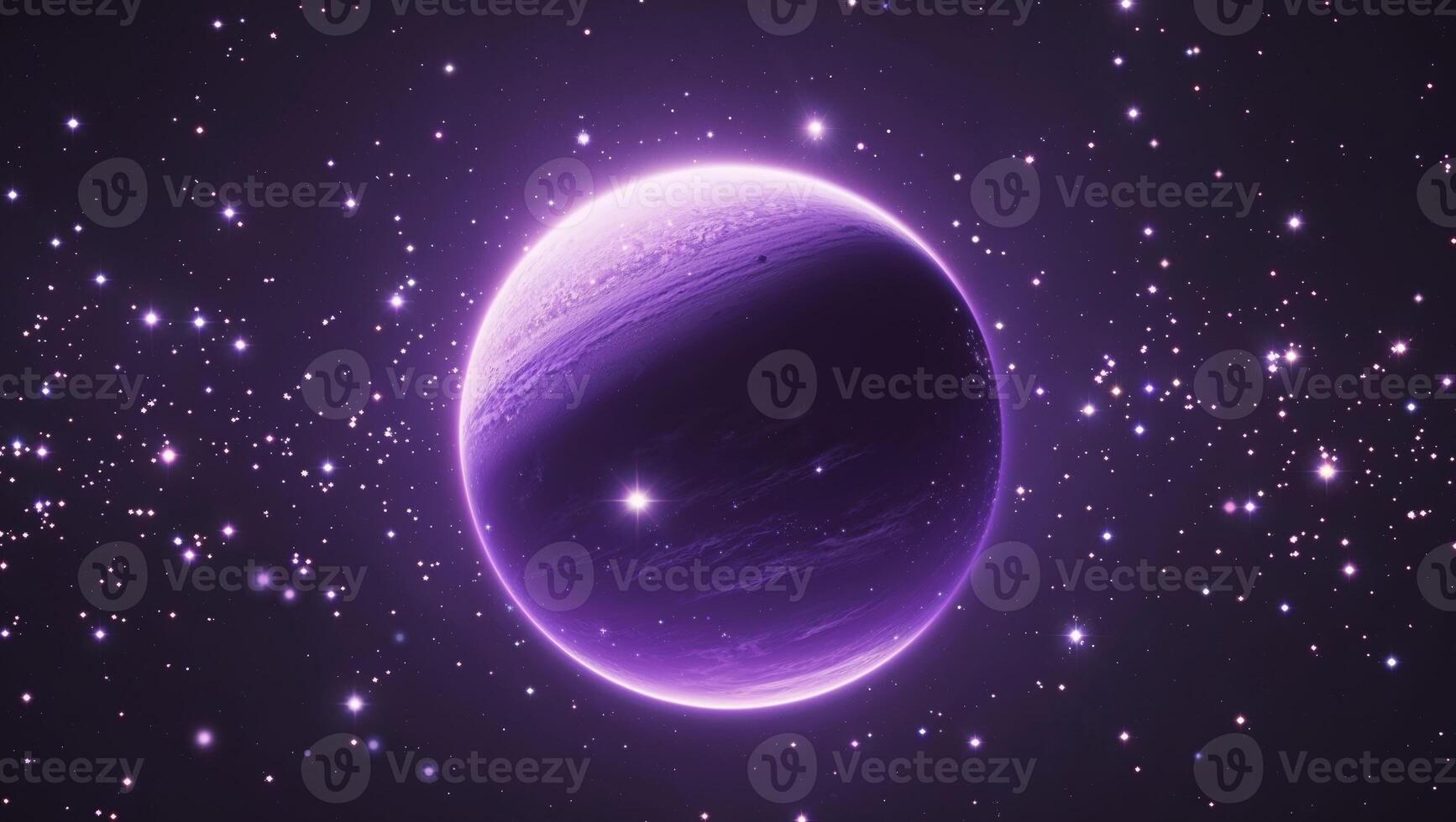 Purple Planet in Space With Stars and Debris. photo