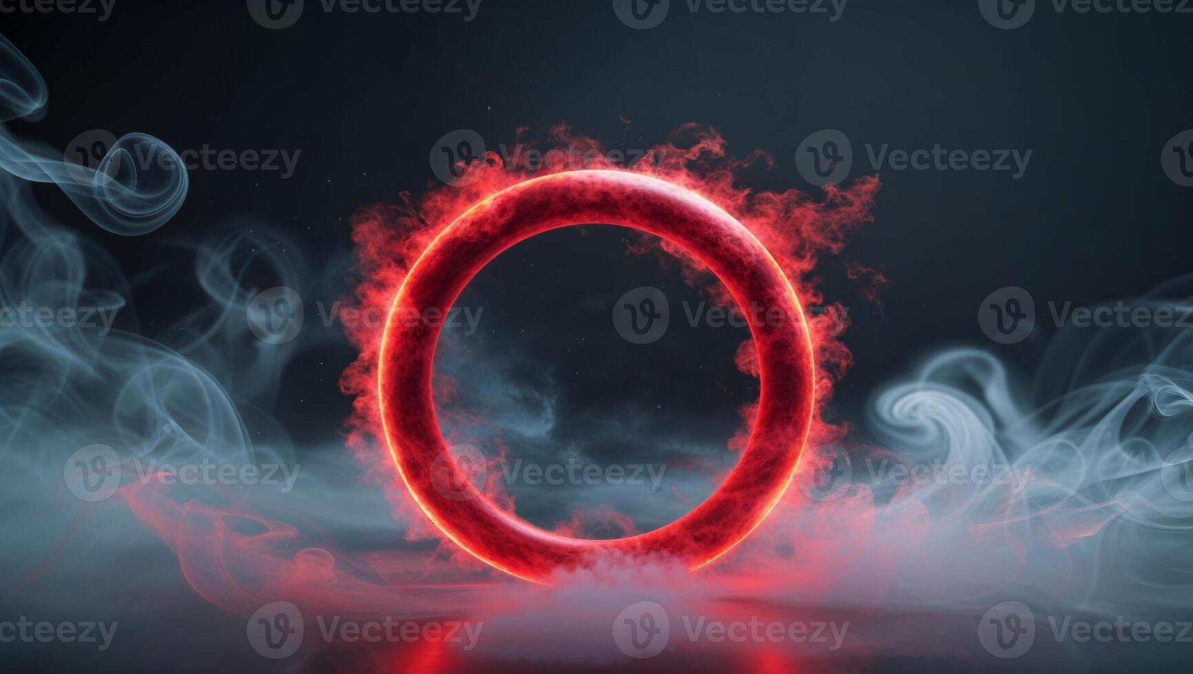Glowing Red Ring in Dark Space with Smoke photo