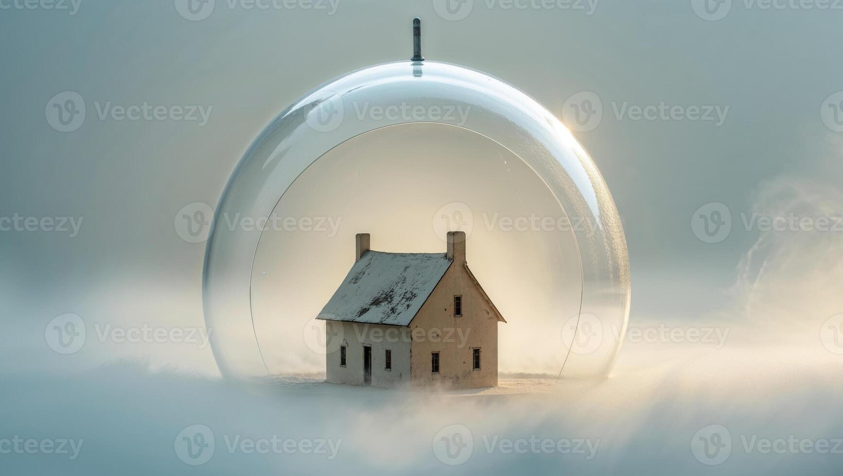 Protecting a Miniature House Under a Glass Dome. photo