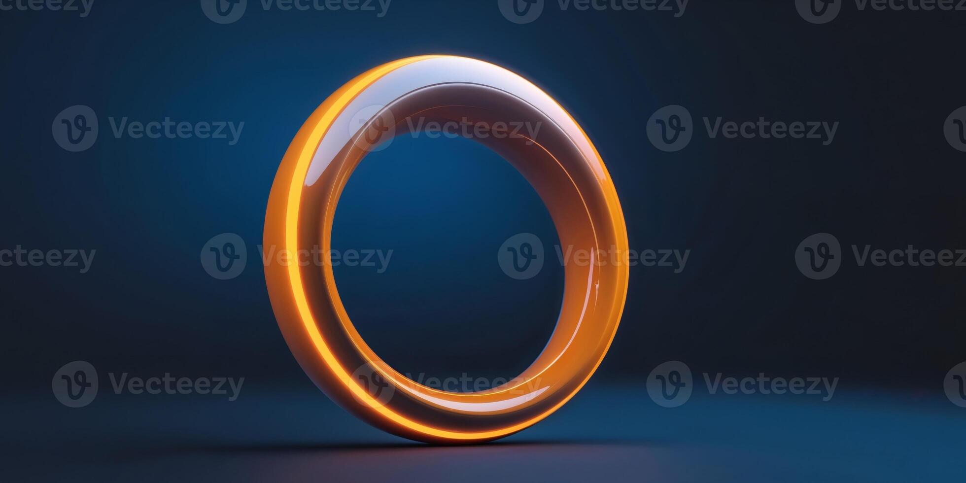 Glowing Orange Futuristic Ring on Dark Blue Background. photo