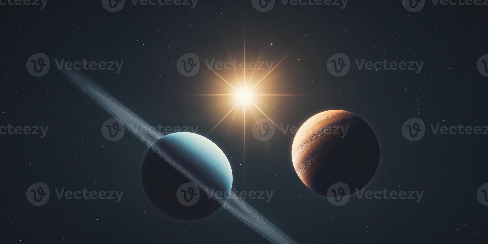 Two planets and a bright star appear in deep space photo