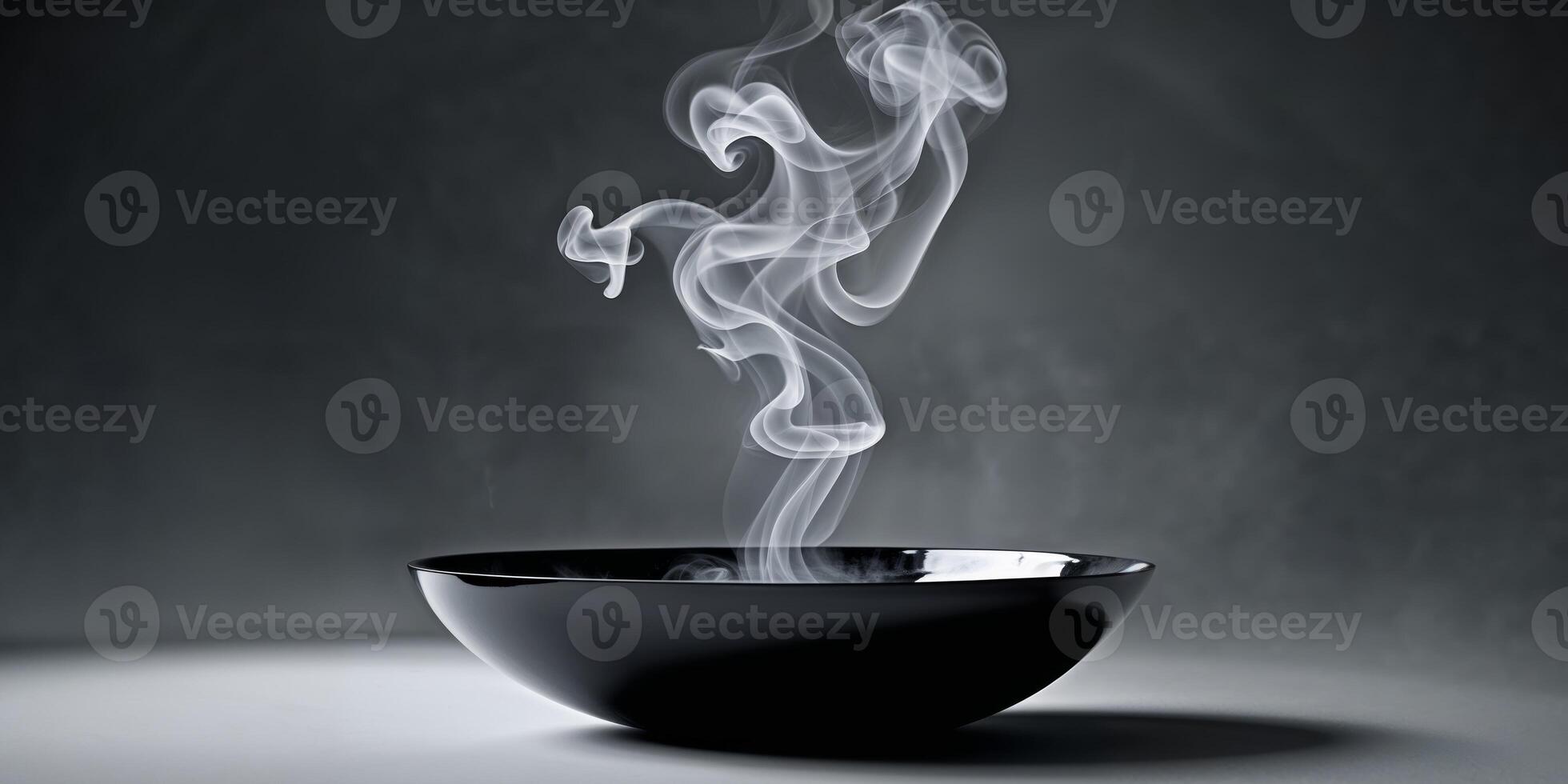 Smoke Rising from Circular Dark Surface in a Dimly Lit Setting. photo