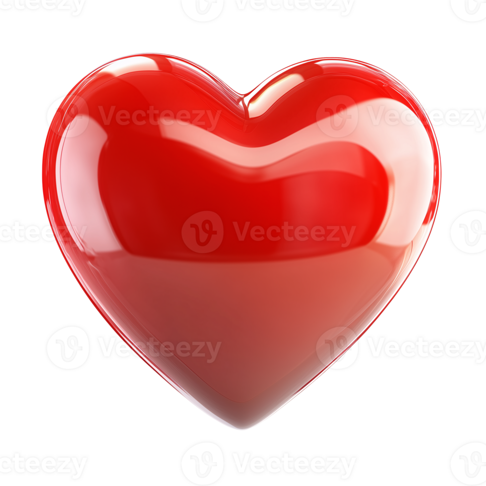 Glossy Red Heart 3D Render Valentine's Day, Love, Romance Design on transparent background png