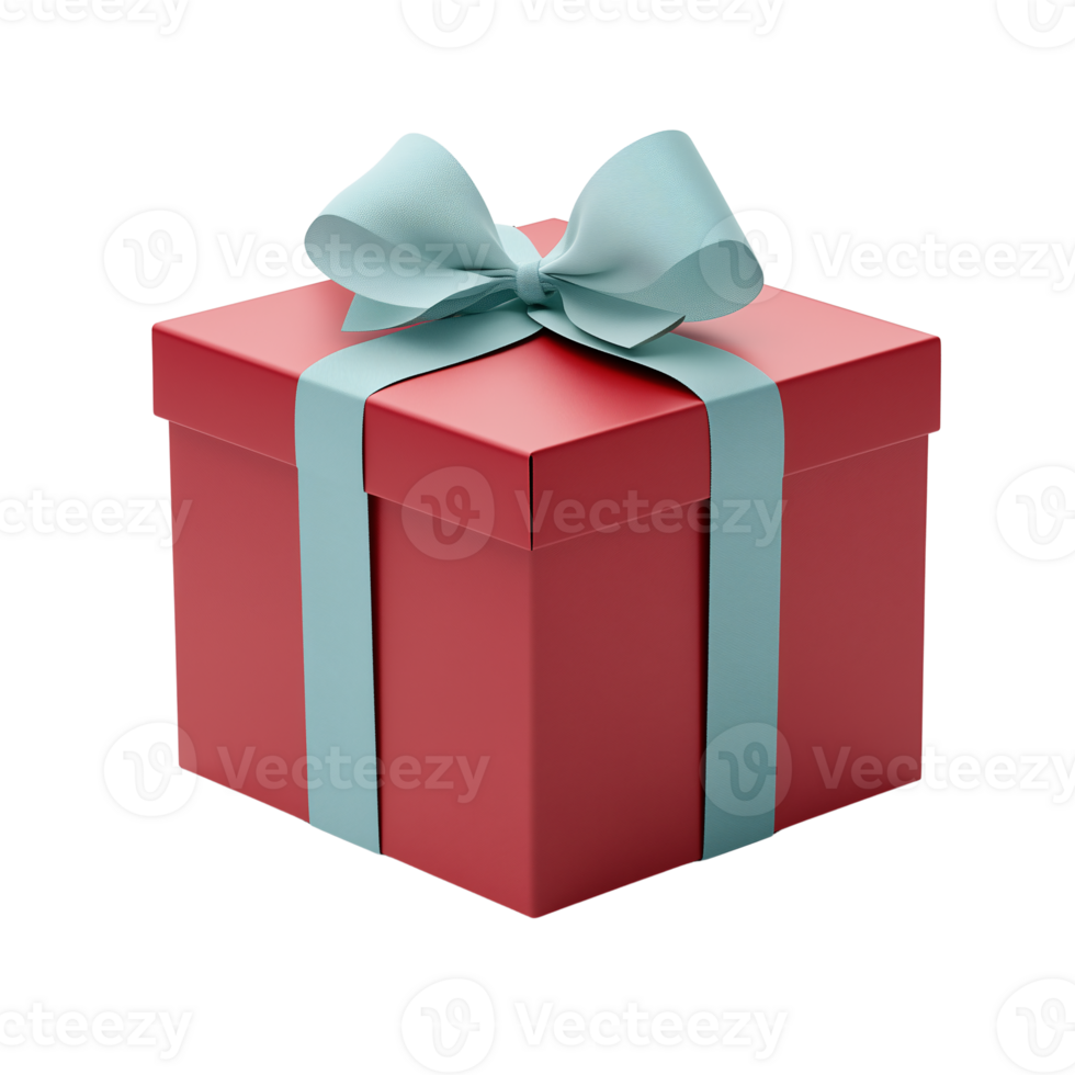 Red Gift Box with Light Blue Bow 3D Render of a Festive Present png