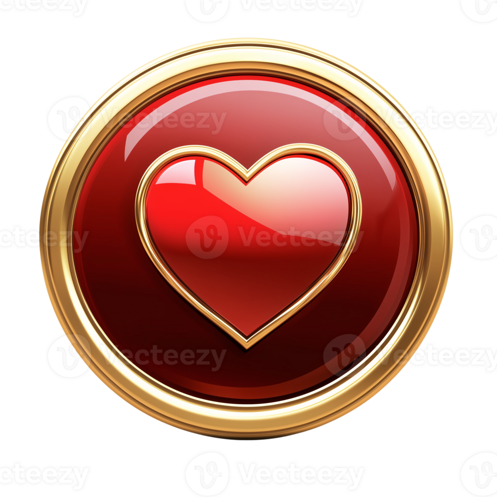Luxurious Red Heart Icon Gold Frame, 3D Render, Valentine's Design png