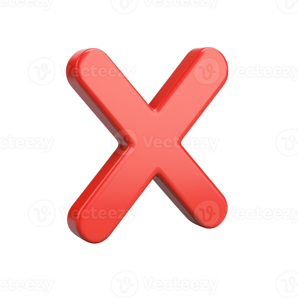 3D Red X Mark Rejection, Error, Wrong, Cancel, Negative Design Element png