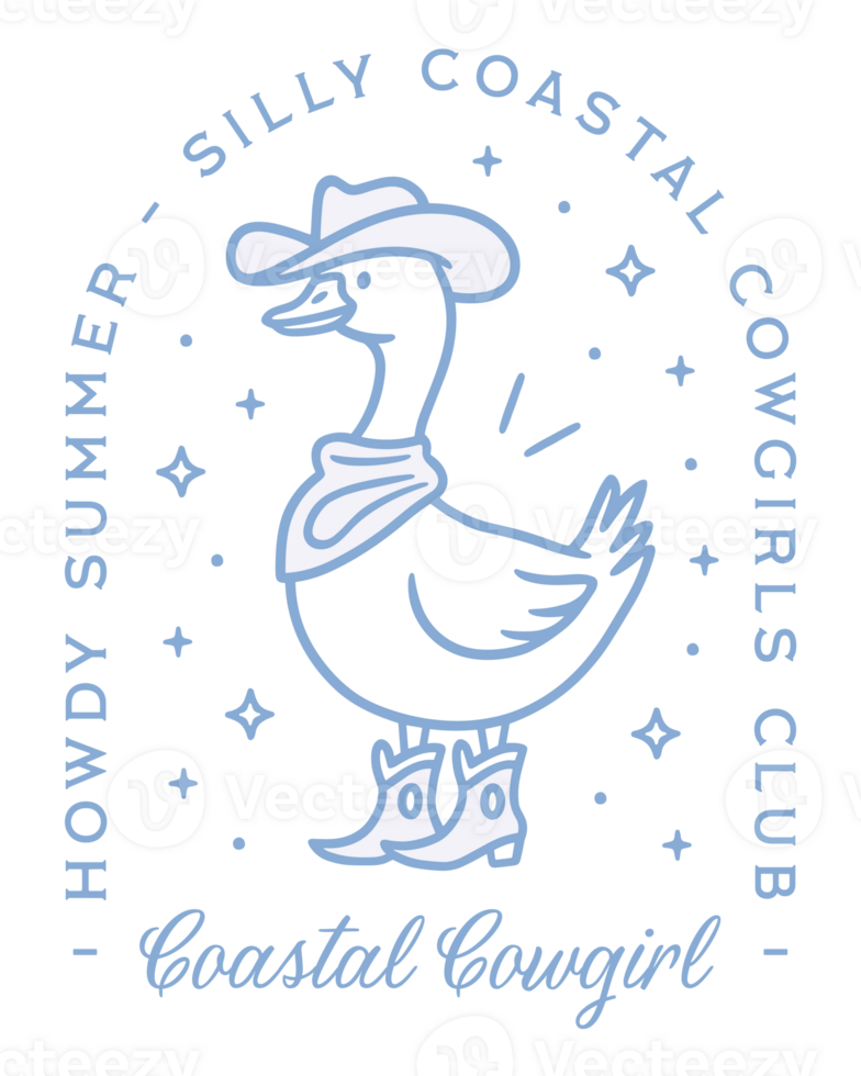 Coastal cowgirl club silly goose squad west coast girly aesthetic country girl howdy summer quotes sticker retro vintage pastel blue boots cowboy hat printable women girls trip matching shirt design png